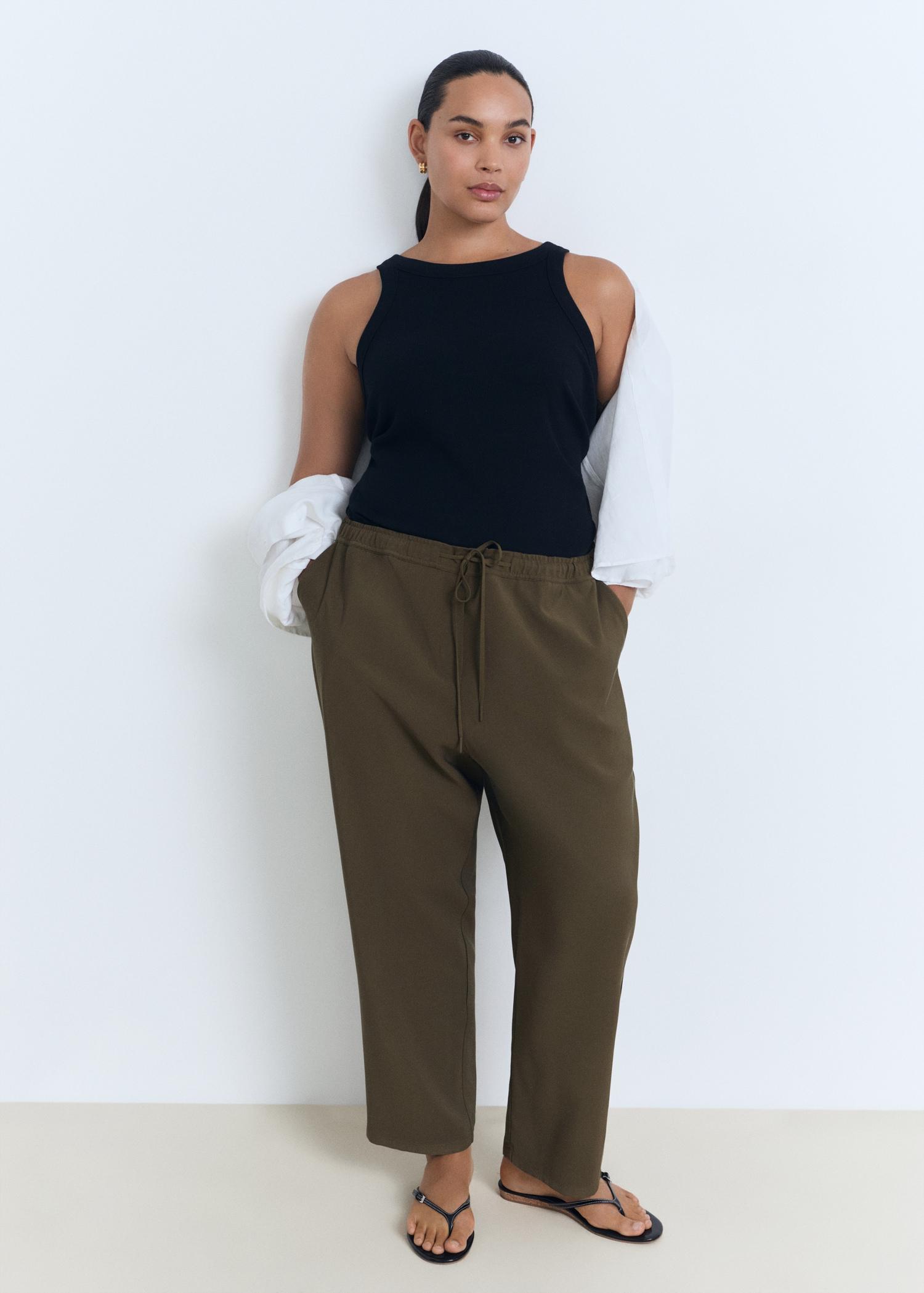 Drawstring flowy pants - Women | MANGO USA Product Image
