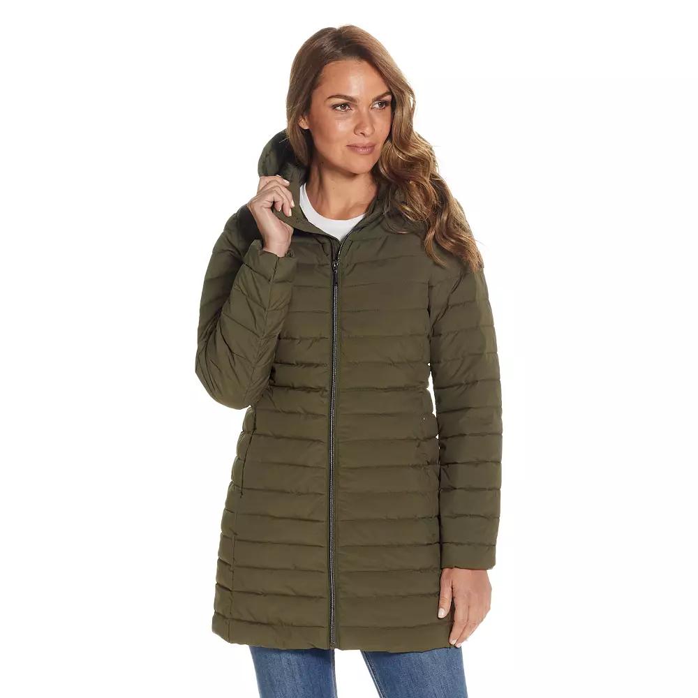Women's Weathercast Hooded Channel Quilted Puffer Jacket, Size: Large, Dusty Green Product Image