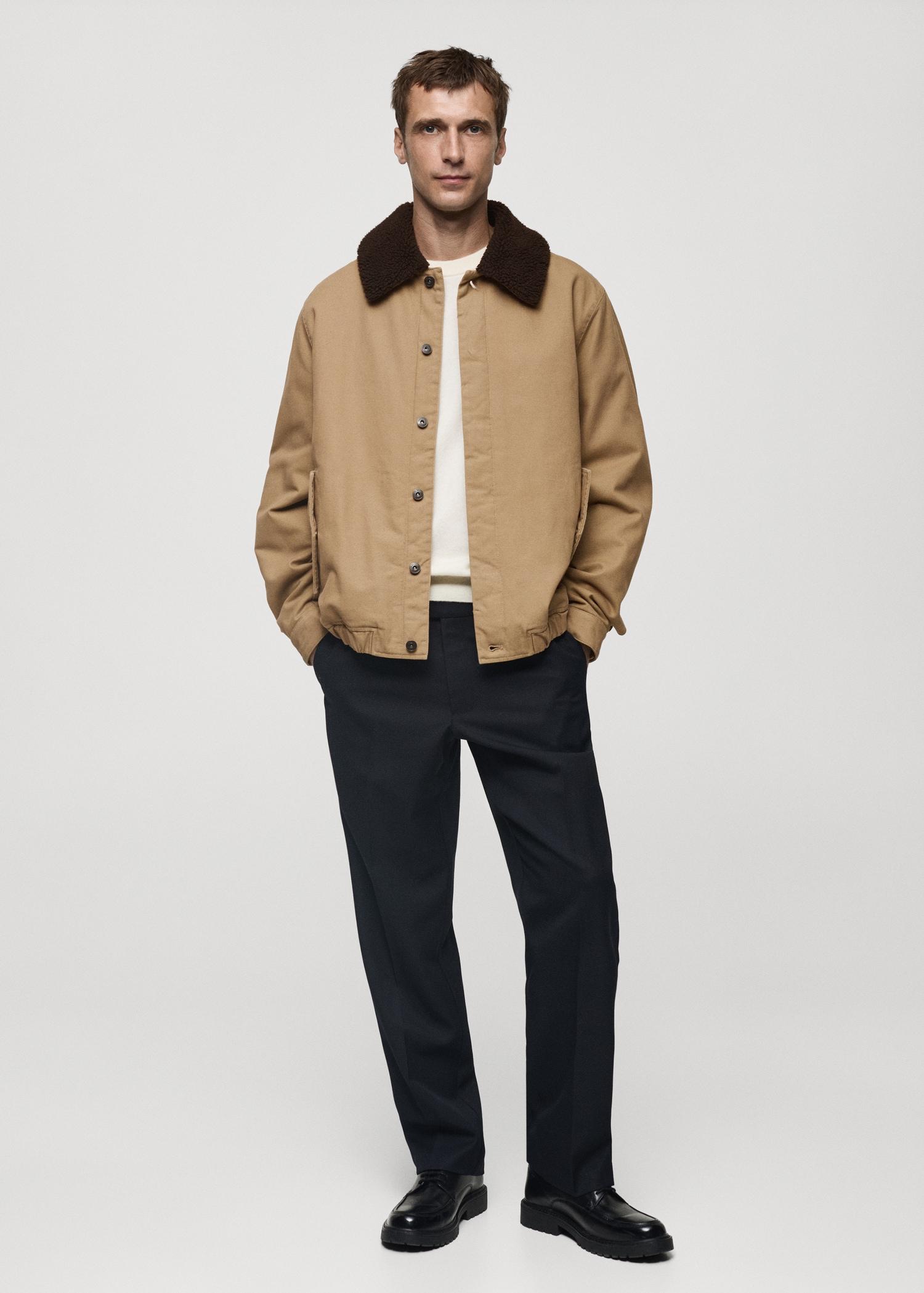 Quilted jacket with sheepskin collar - Men | MANGO USA Product Image