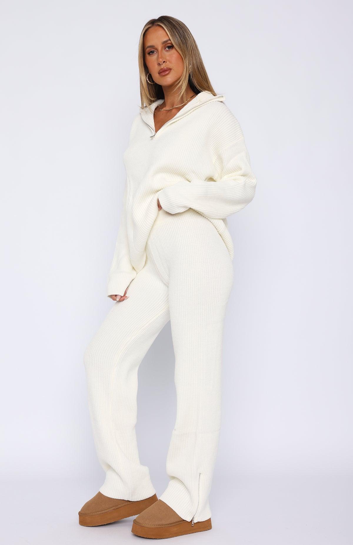 Let's Get Cosy Knit Pants Cream Product Image