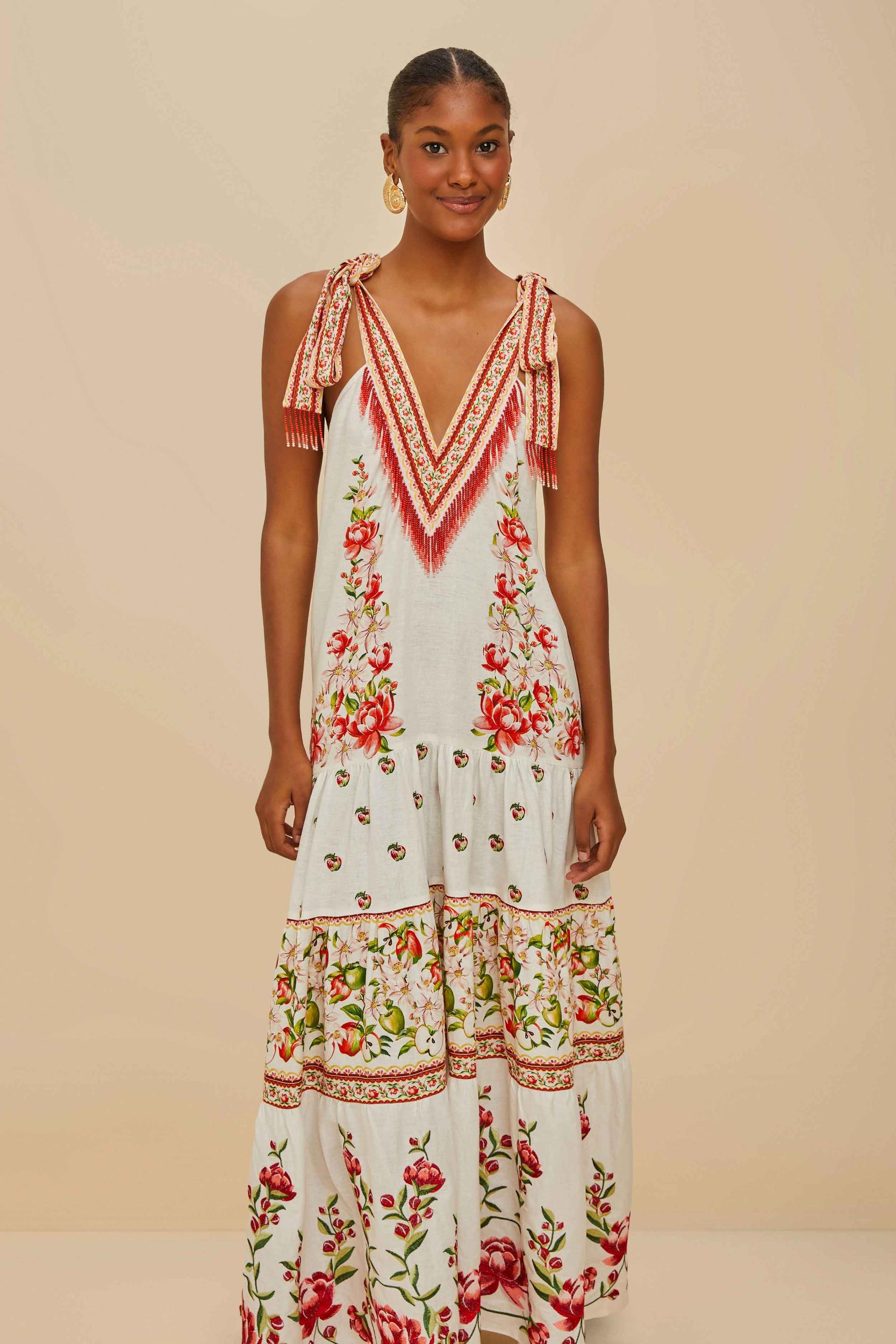 Off-White Apple Romance Embroidered LENZING™ ECOVERO™ Euroflax™ Maxi Dress Product Image