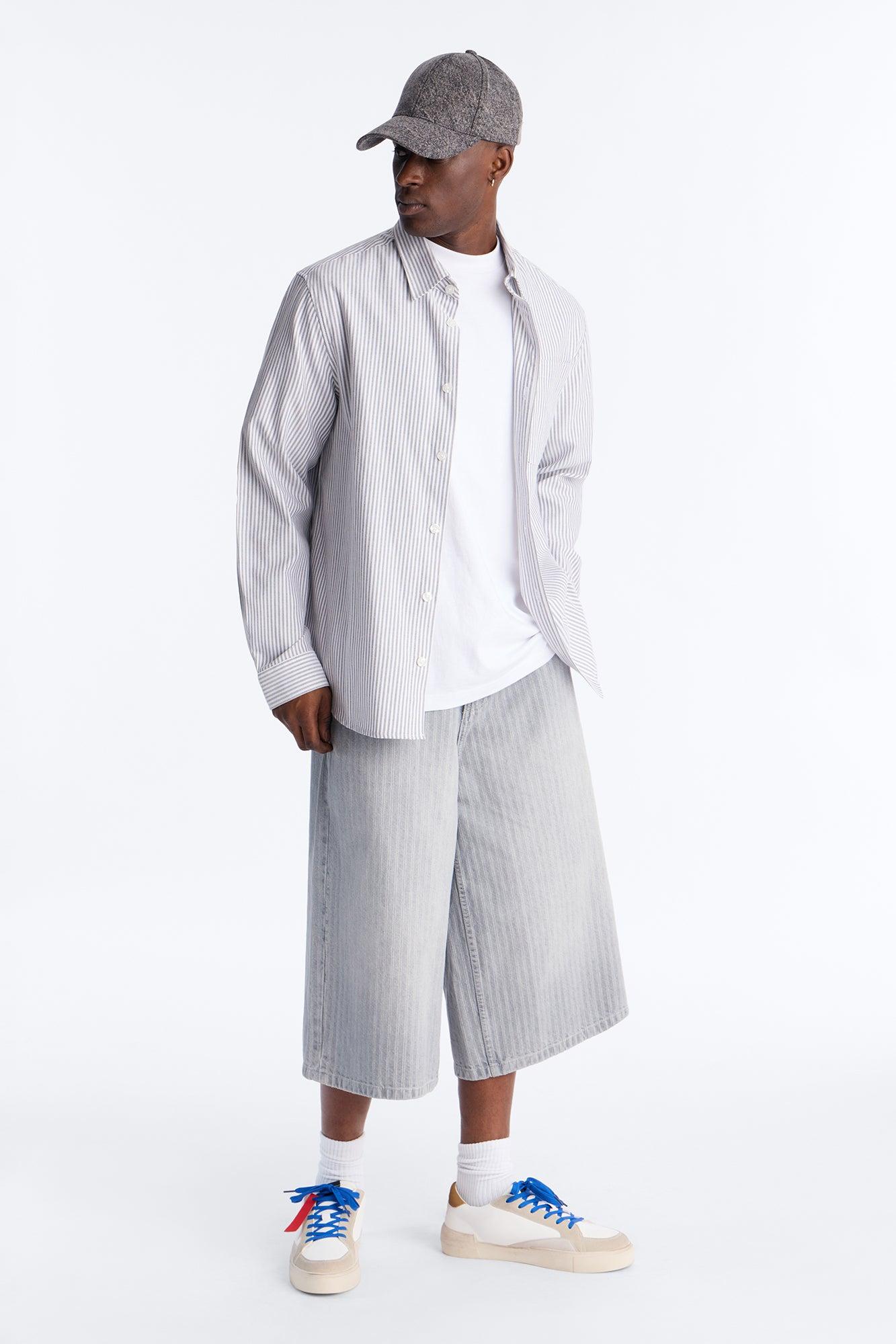 Super Baggy Subtle Stripe Denim Short - Grey Male Product Image