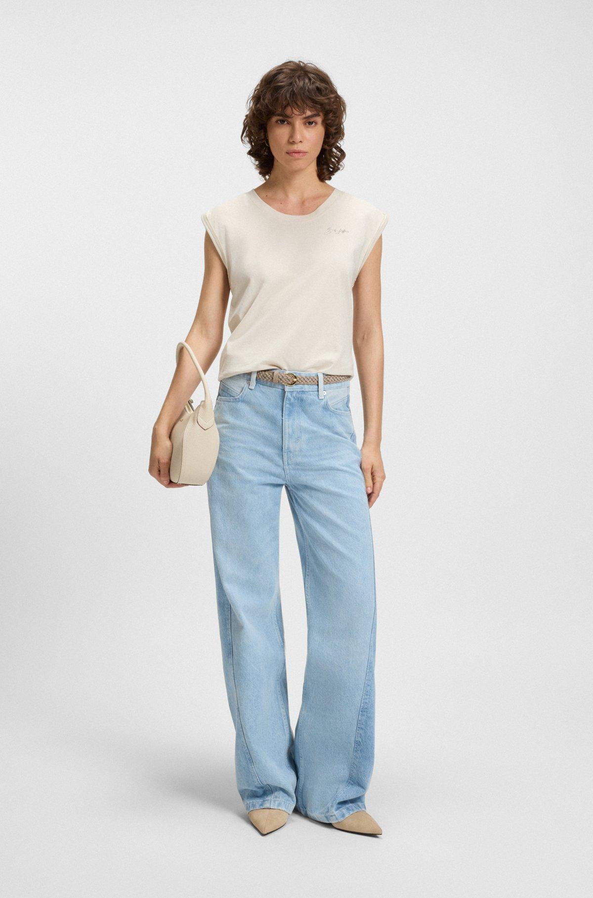 BOSS - Cotton-jersey top with crystal logo - White Product Image