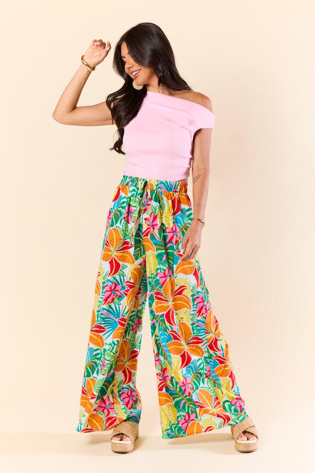 Beach Breeze Blue Mixed Print Wide Leg Pants FINAL SALE Product Image