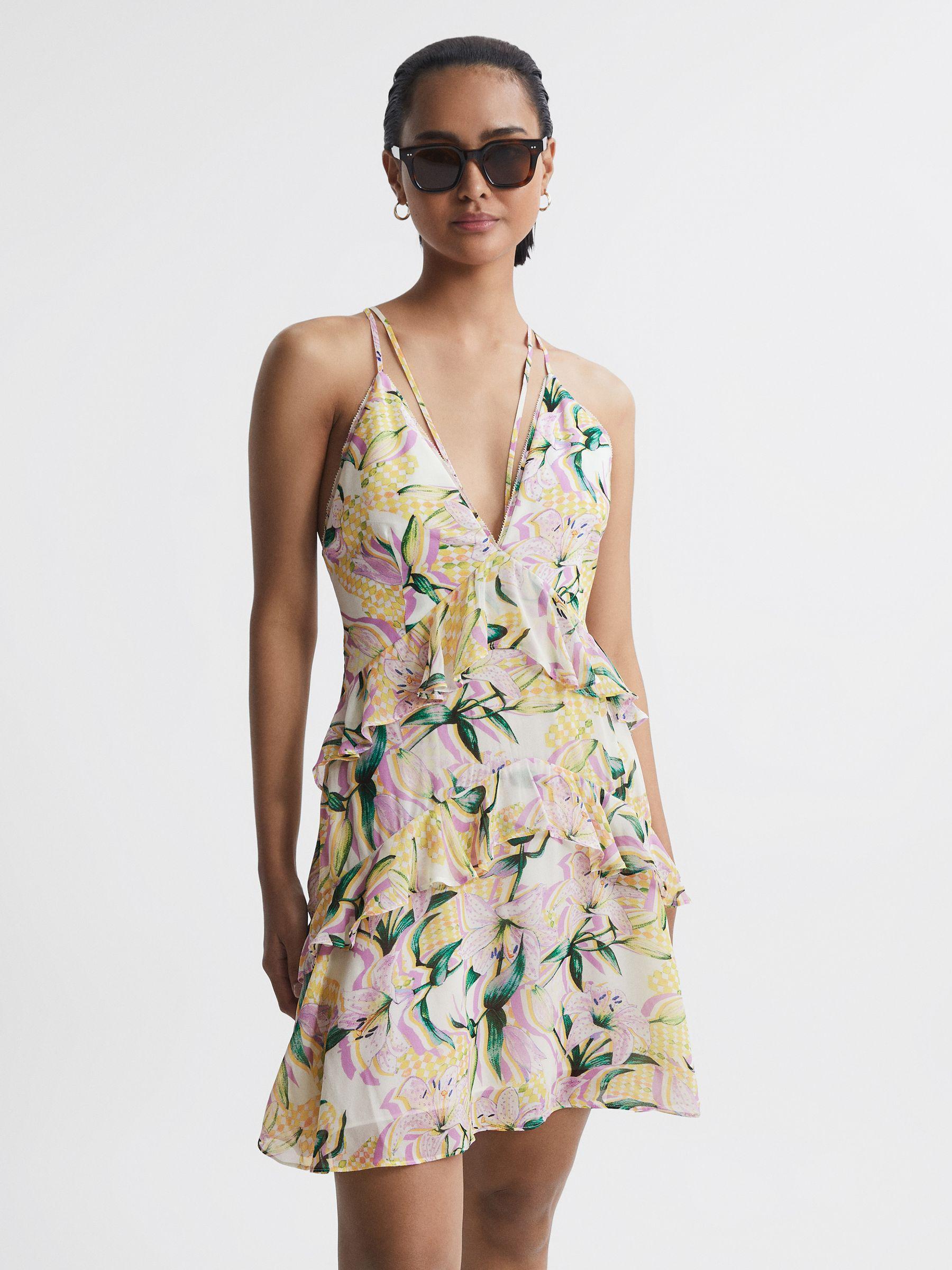Floral Strappy Mini Dress in Yellow Product Image