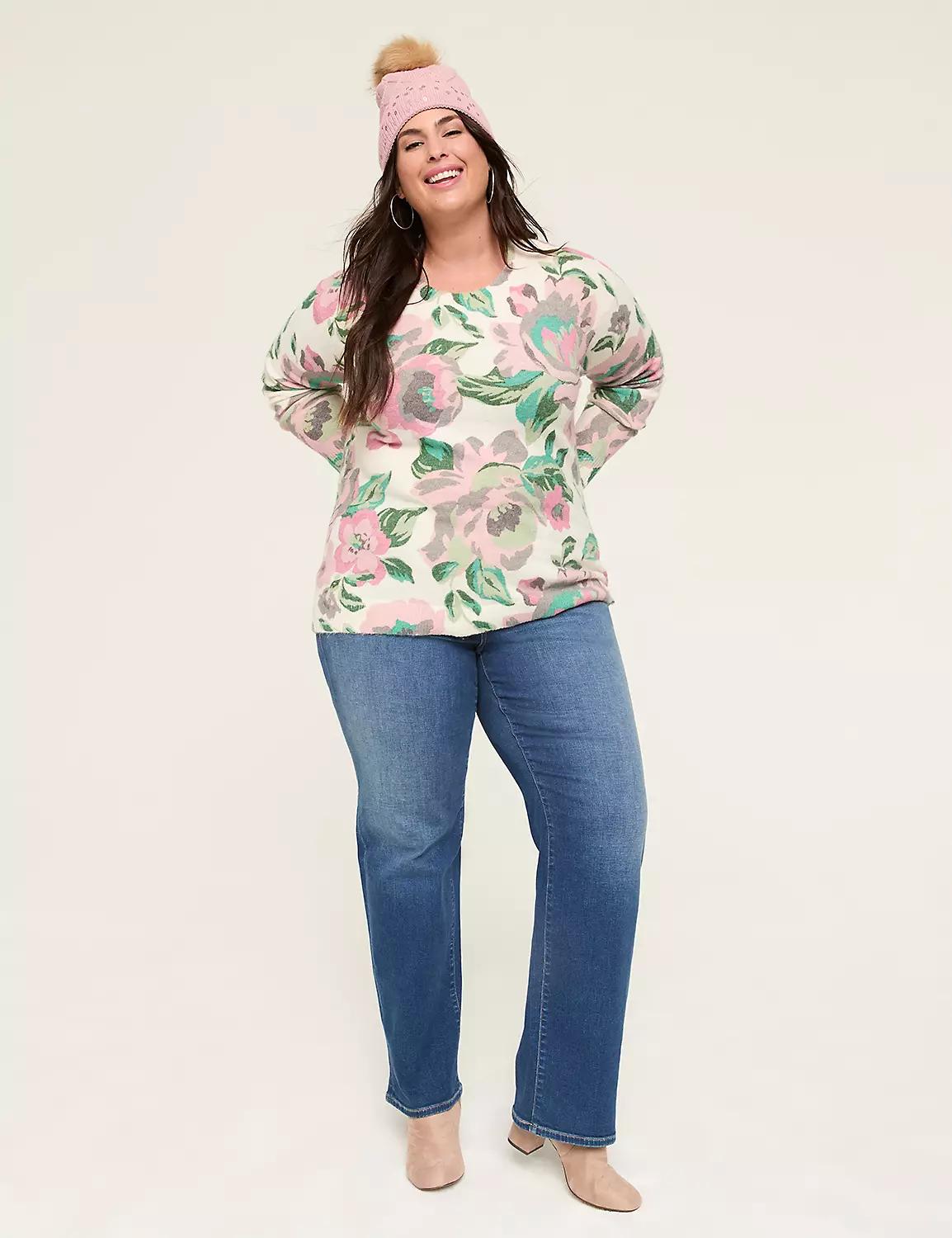 Floral Print Crew-Neck Pullover Sweater Product Image