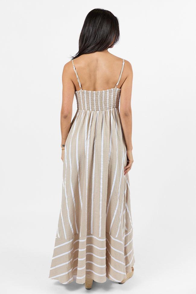 Come Sail Away Neutral Striped Maxi Dress FINAL SALE Product Image