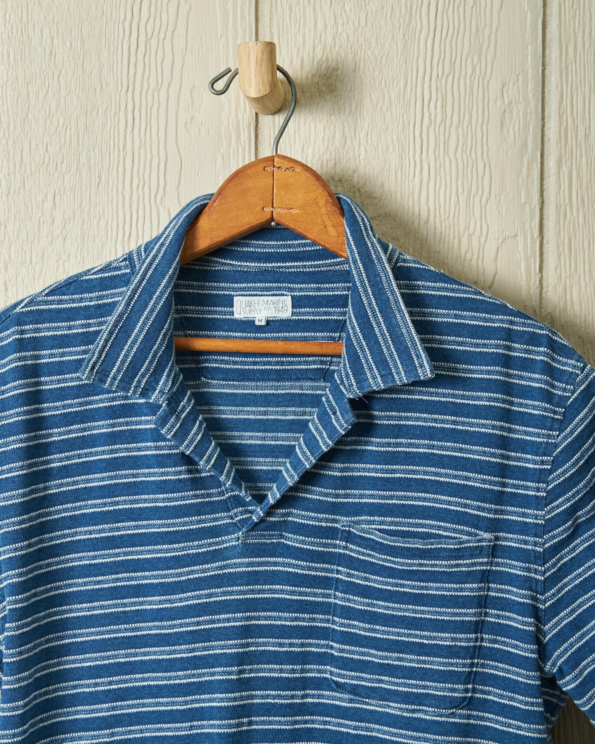 Indigo Polo in Mid Wash Jacquard Stripe Product Image