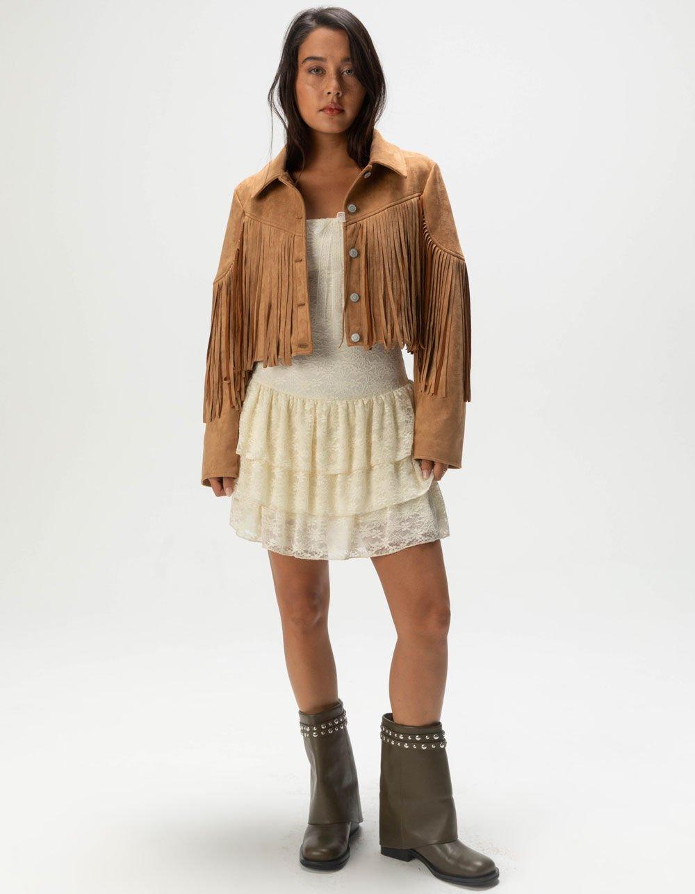 WEST OF MELROSE Fringe Womens Jacket - TAN Product Image