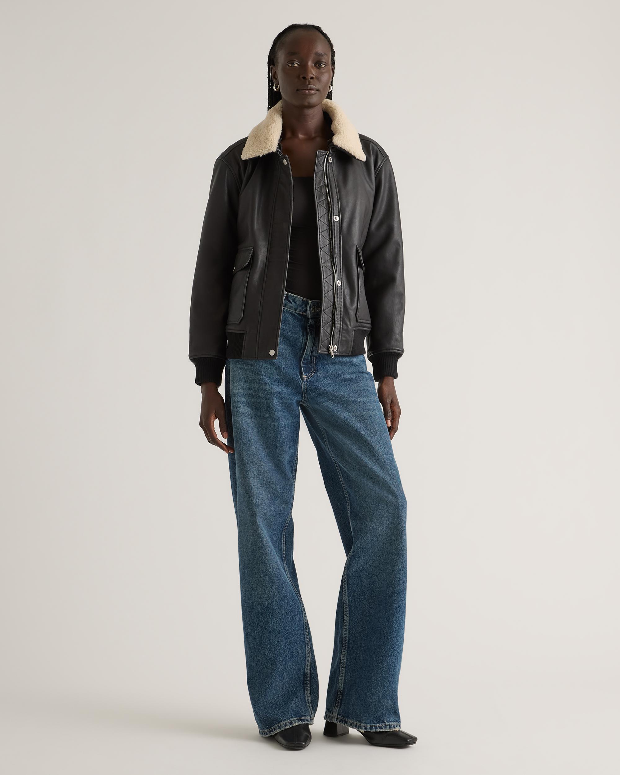 Quince | Women's Shearling Trim Aviator Jacket Leather Product Image