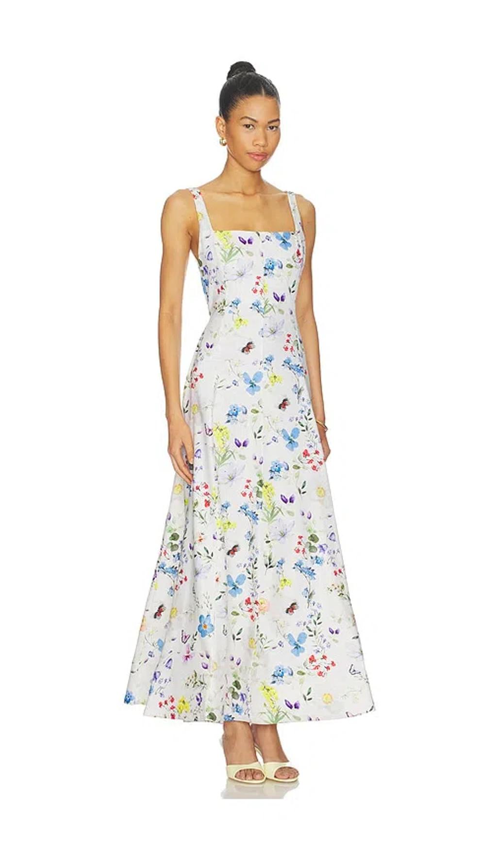 ALICE AND OLIVIA Polly Seamed Drop Waist Flared Ankle Length Dress In White Product Image