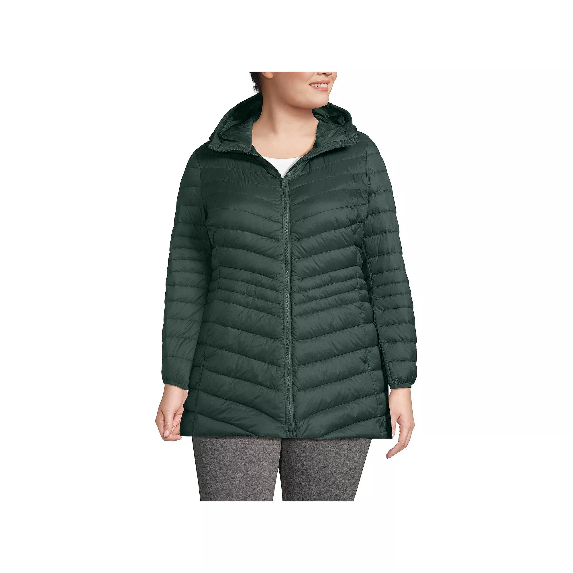Plus Size Lands' End Hood Wanderweight Ultralight Down Packable Jacket, Women's, Size: 1XL, Dusk Gray Product Image