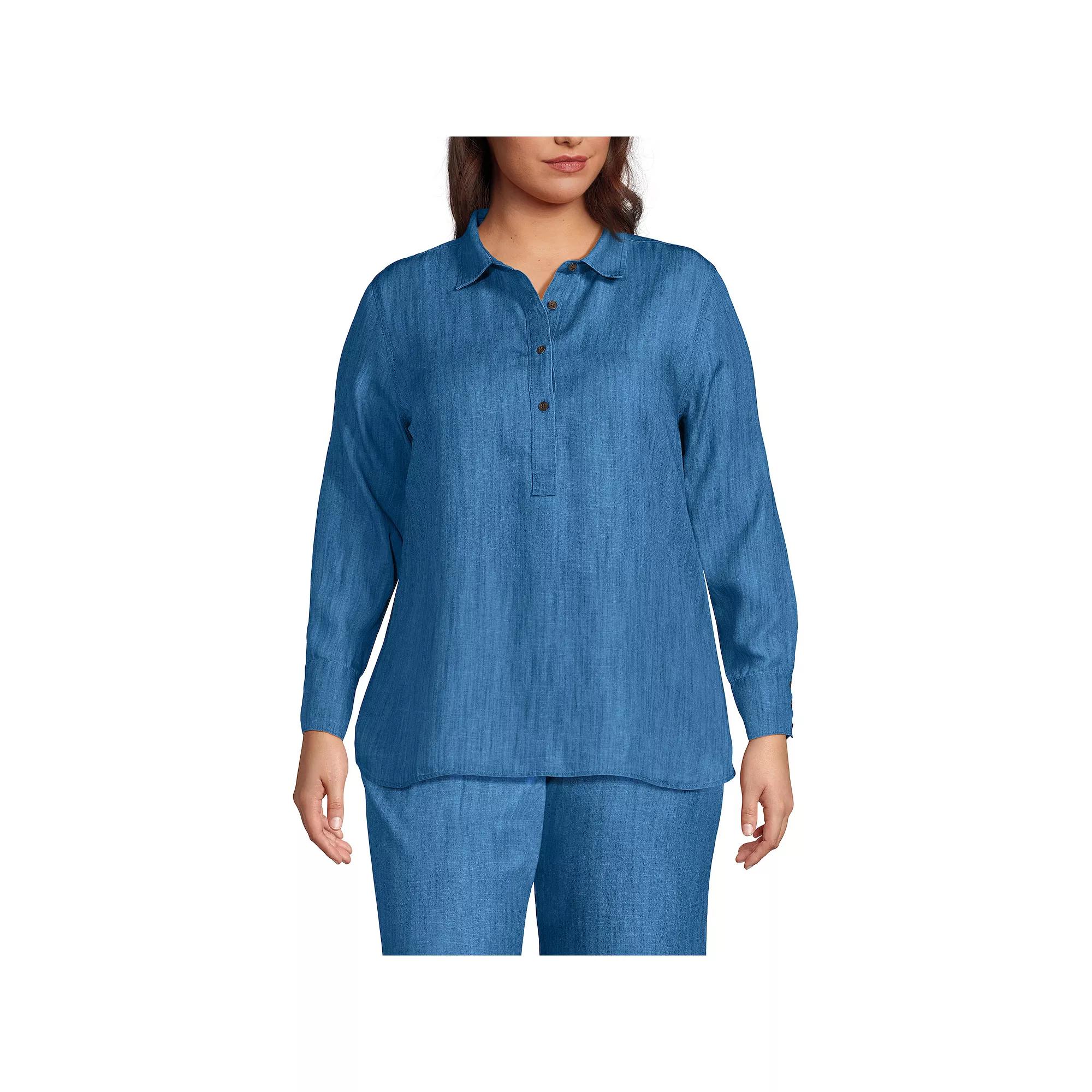 Plus Size Lands' End Twill Popover Shirt, Women's, Size: 2XL, Soft Blue Product Image