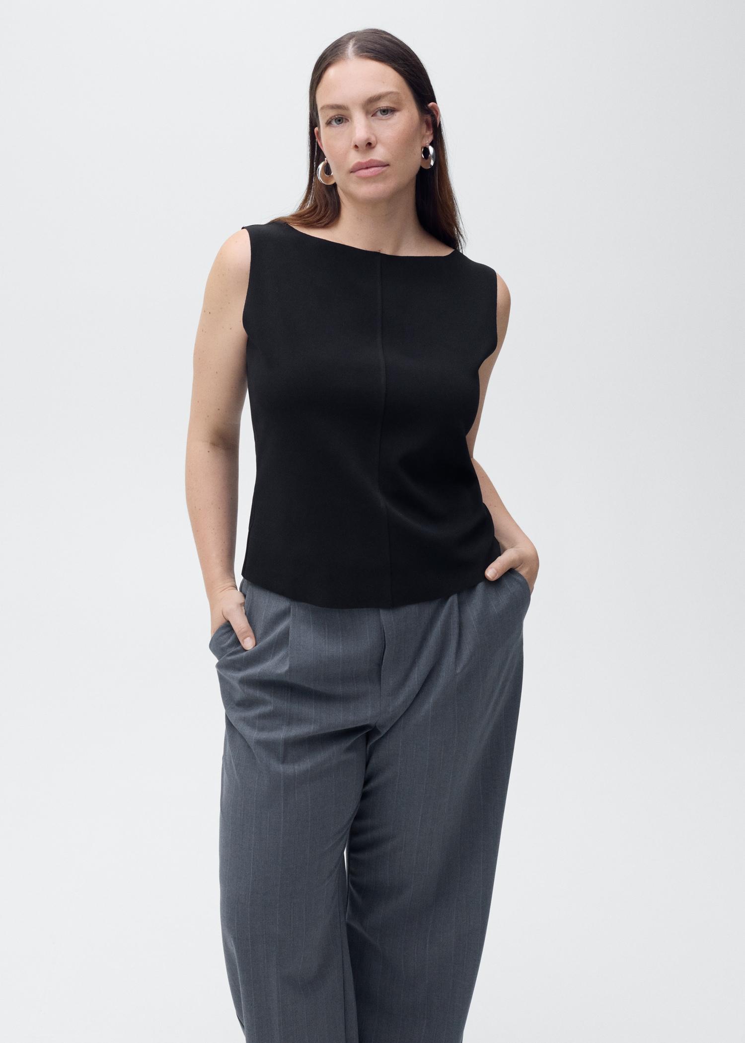 Boat-neck knitted top - Women | MANGO USA Product Image