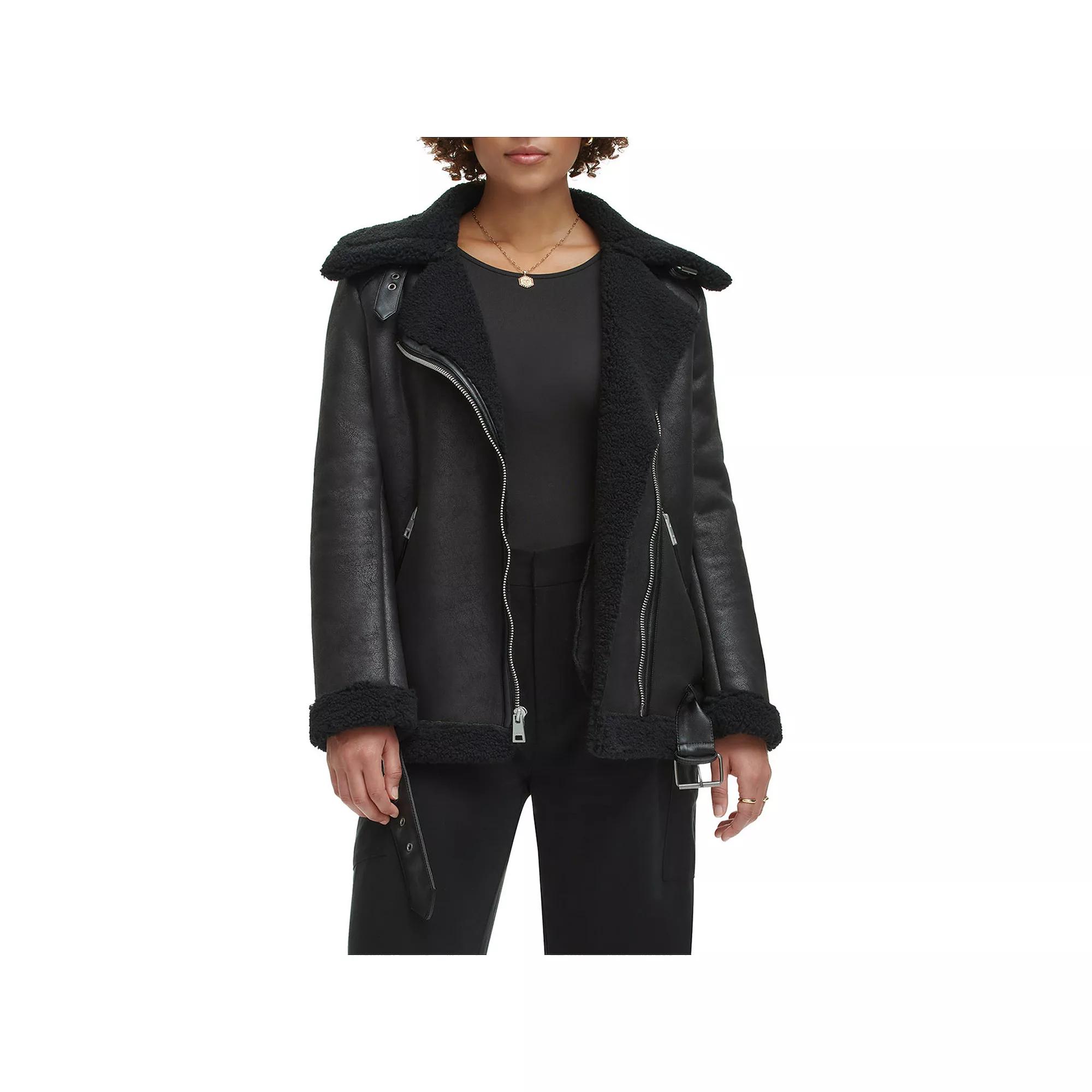Women's Levi's® Faux Shearling & Suede Belted Moto Jacket, Size: Medium, Black Product Image