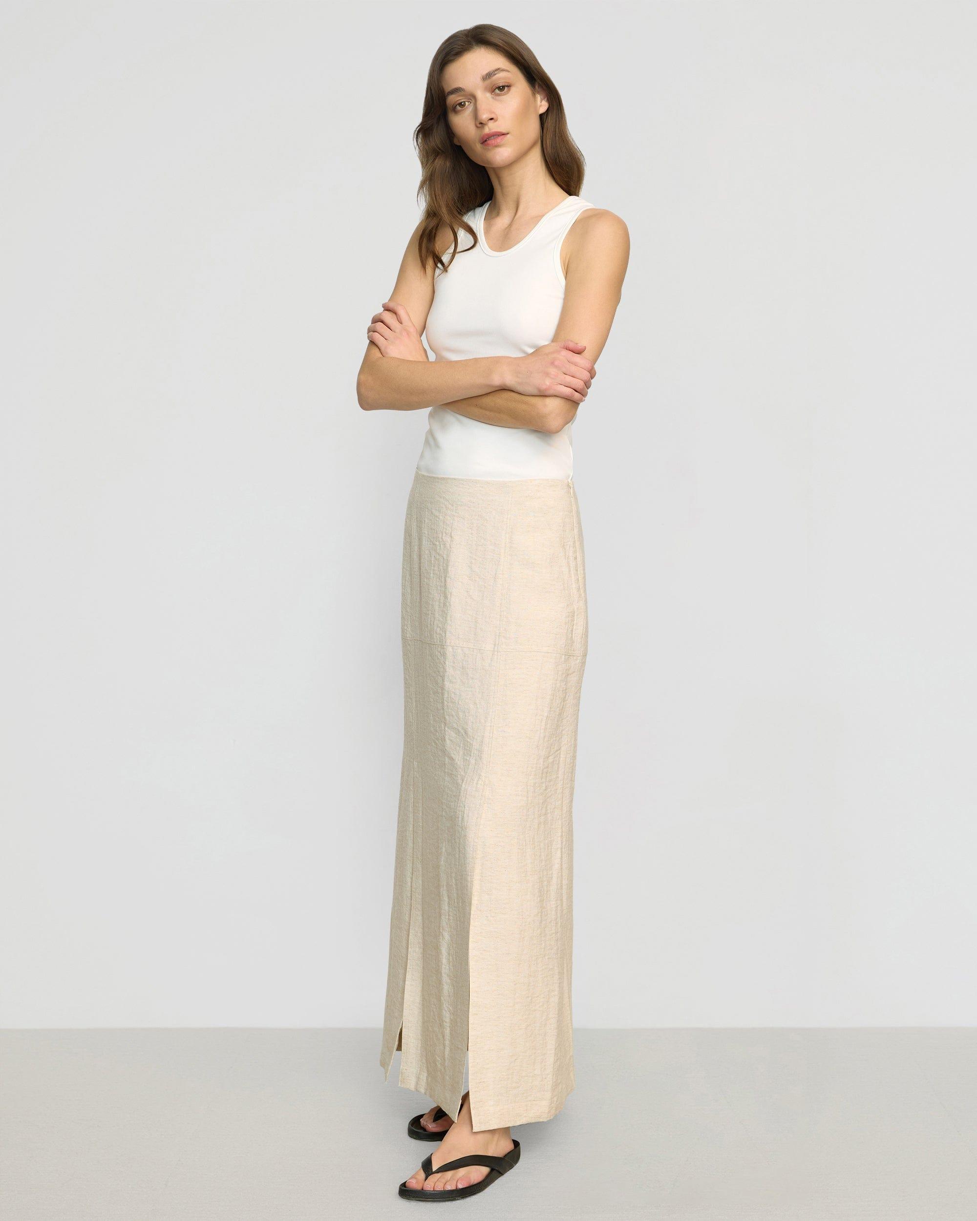 Ranni Front-Vent Linen-Blend Skirt Product Image