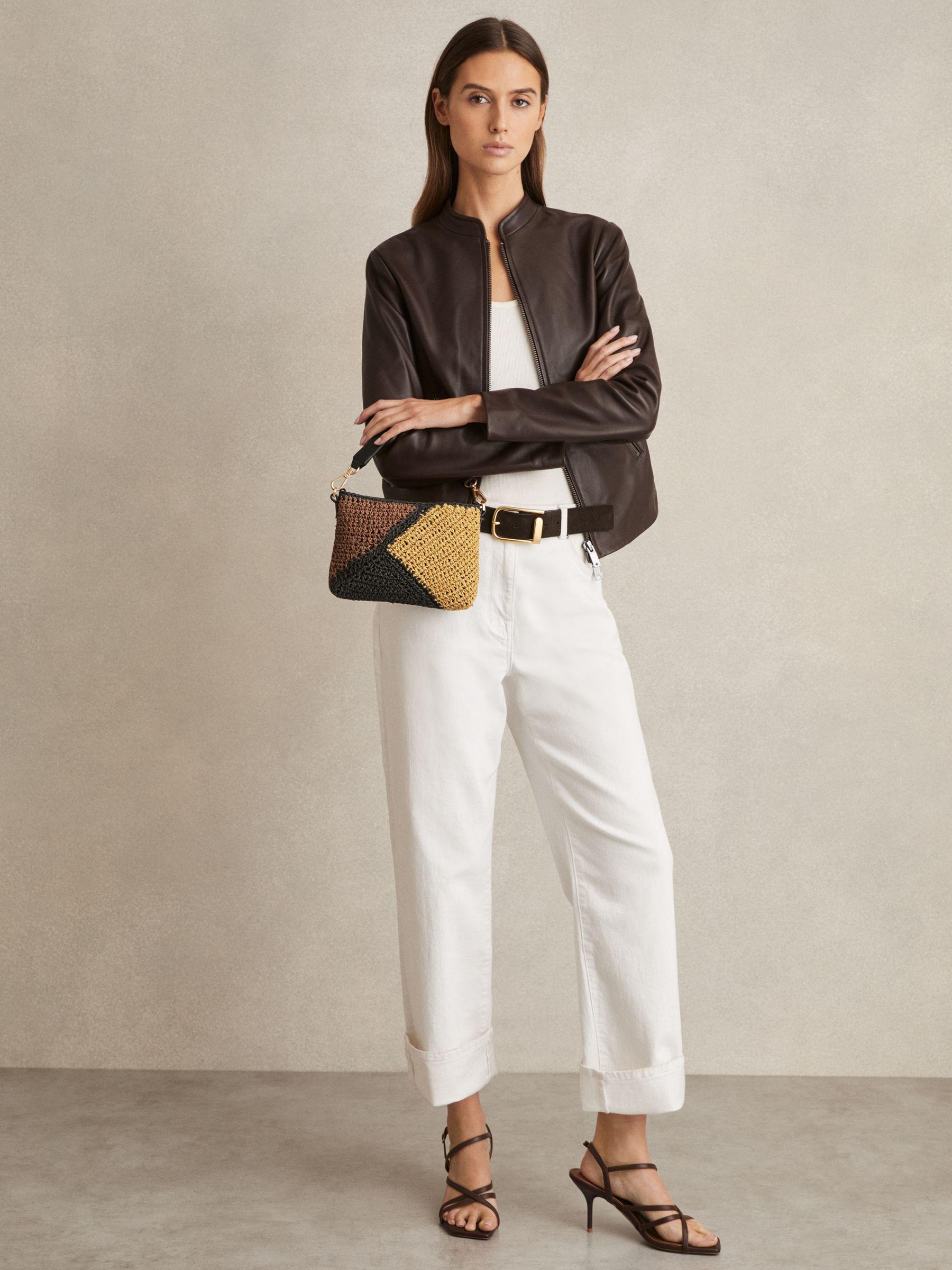 Raffia Colour-Block Crossbody Bag in Tan Product Image