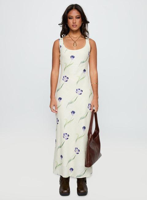 Jessabelle Linen Blend Midi Dress Cream Floral Product Image