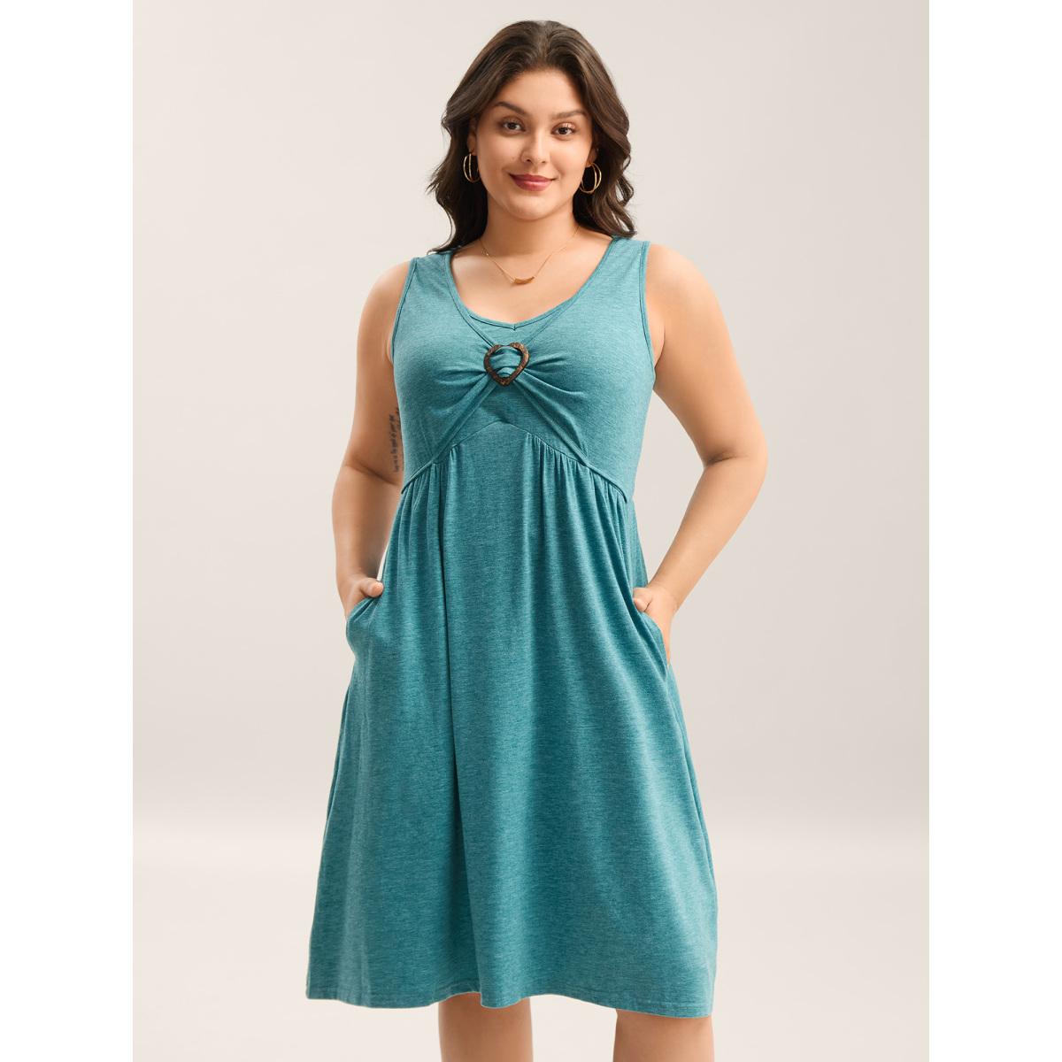 Plus Size Buckle Detail Ruched Midi Knit Dress Cerulean Women Knit Dresses Bloomchic 30/6X Product Image