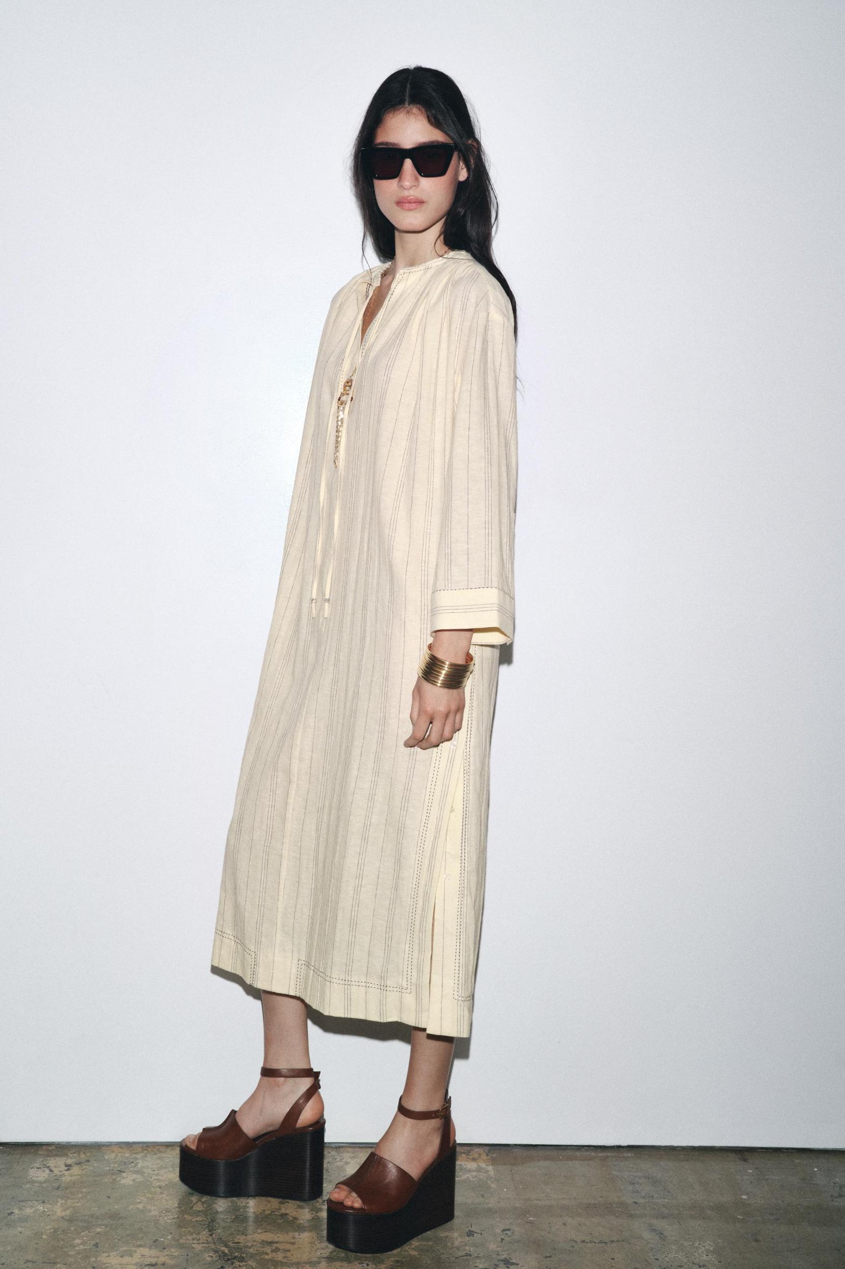 STRIPED LINEN TUNIC DRESS ZW COLLECTION Product Image