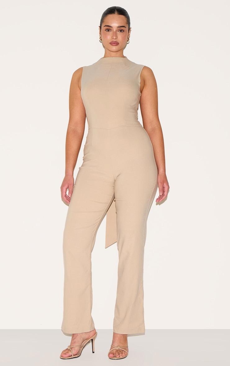 Shape Stone Stretch Woven Tailored High Neck Wide Leg Jumpsuit Product Image