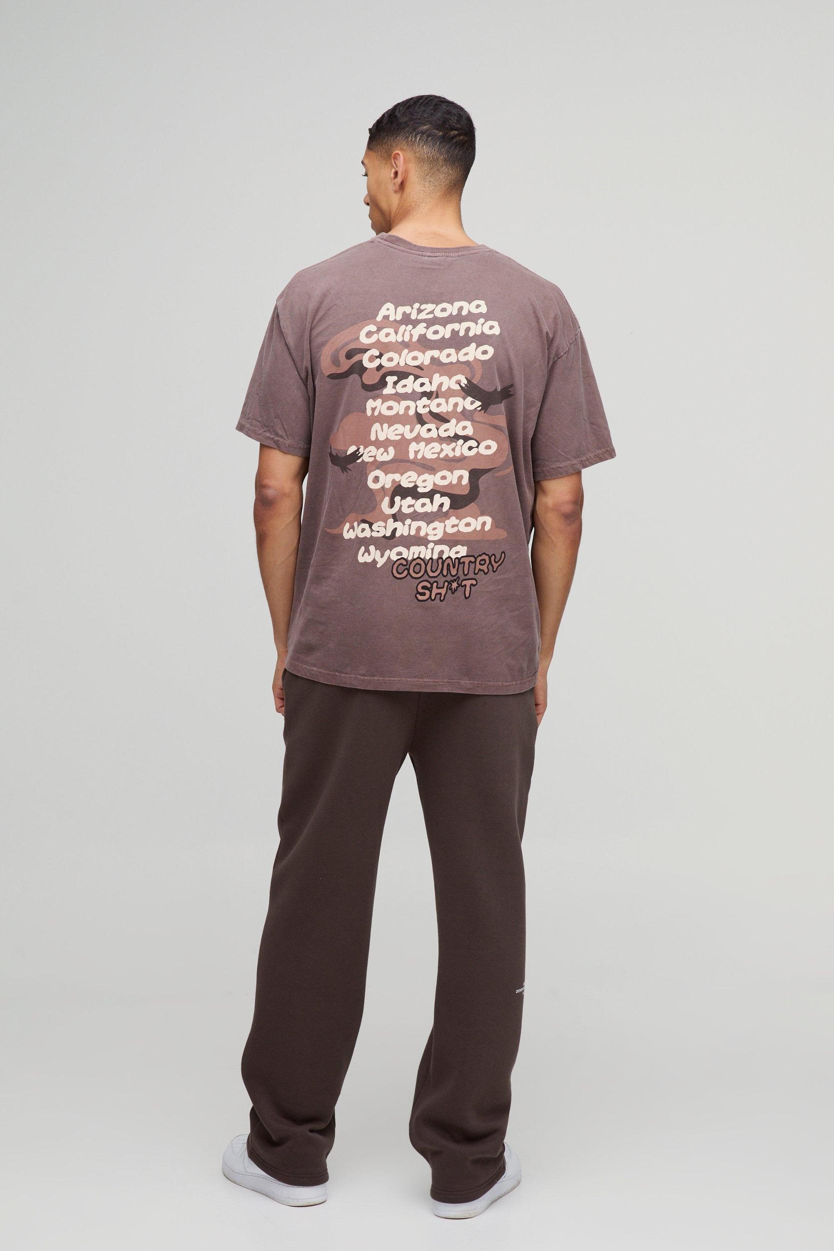Oversized Tonal Worldwide Western Washed Graphic T-Shirt | boohooMAN USA Product Image