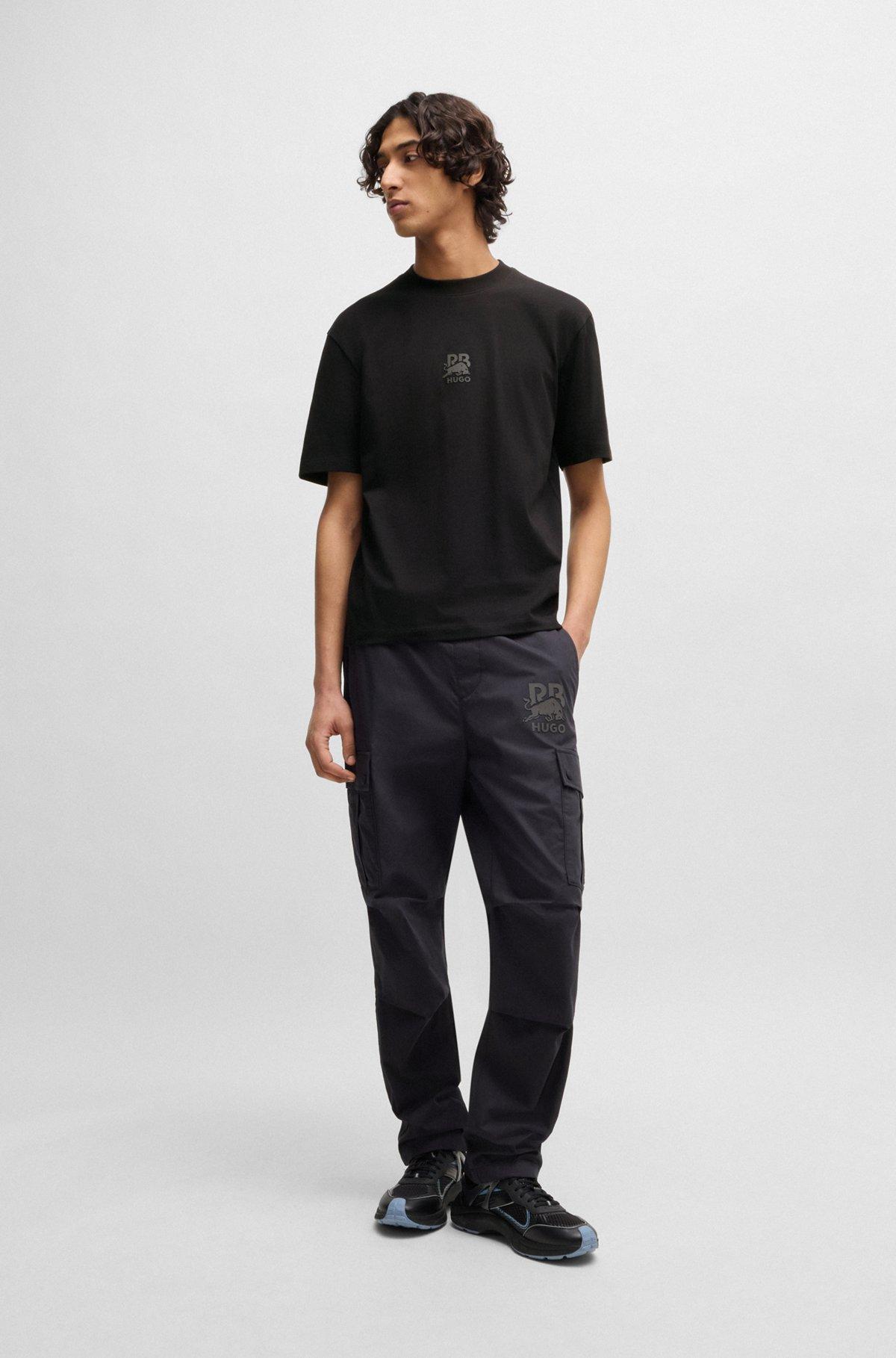 HUGO - HUGO x RB cotton-jersey T-shirt with carbon stealth logo - Black Product Image