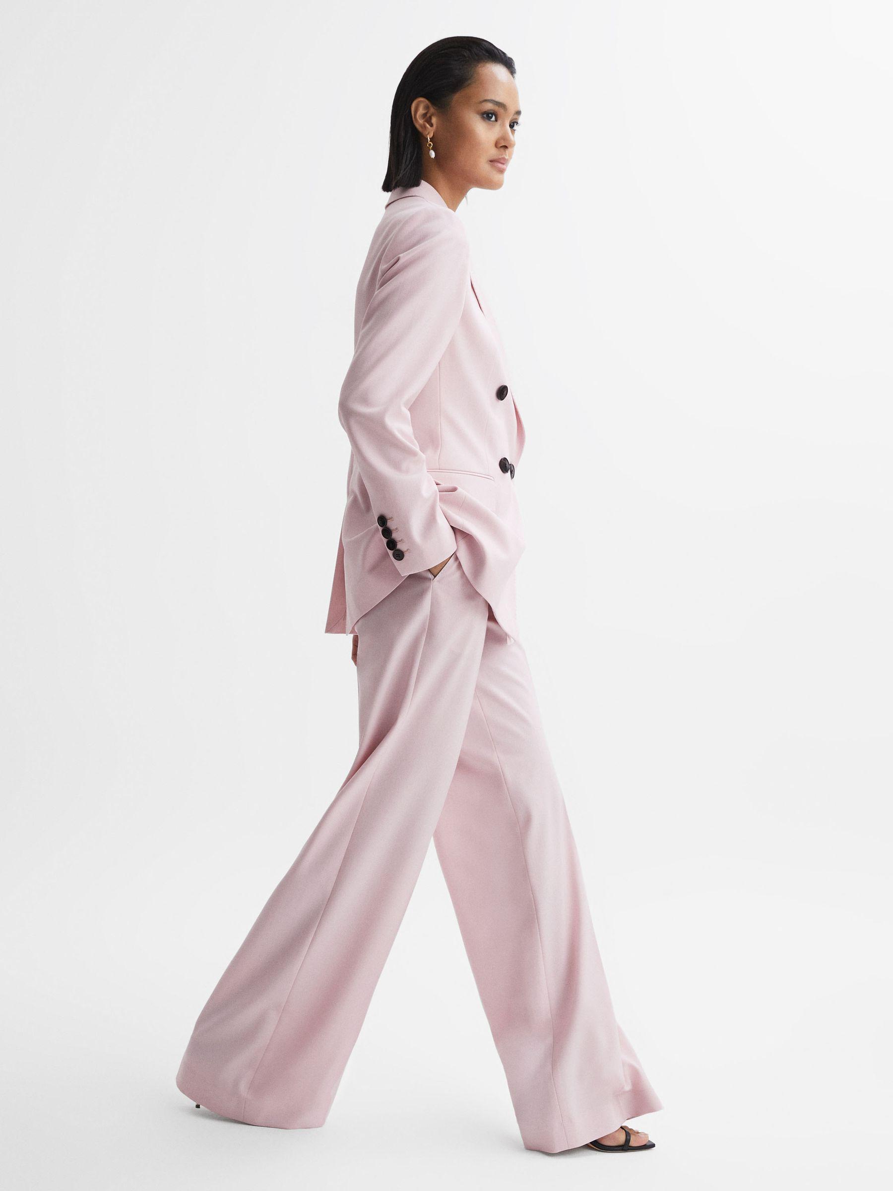 Wool Blend Mid Rise Wide Leg Trousers in Pink Product Image