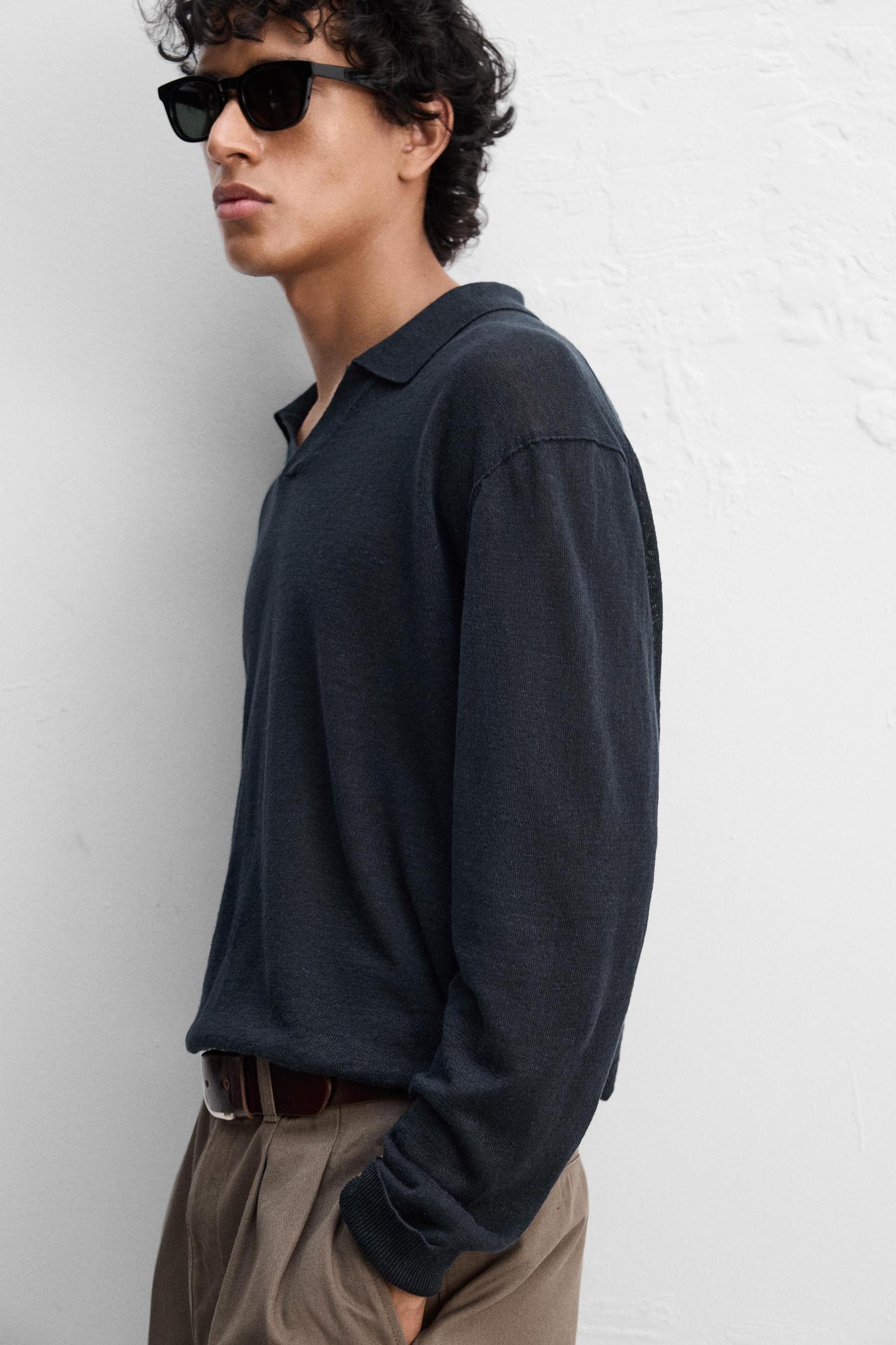 100% LINEN KNIT POLO SHIRT Product Image