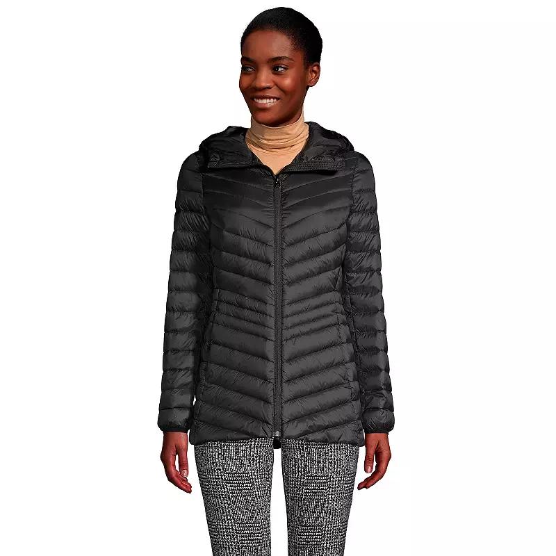Plus Size Lands End Hood Wanderweight Ultralight Down Packable Jacket, Womens Deep Blue Product Image