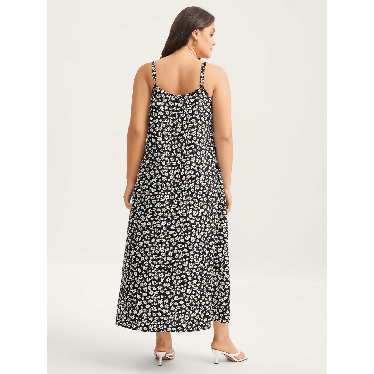 Plus Size Floral Lace Front Flowy Midi Dress BlackFlower Women Non Sleeveless Curvy BloomChic 14-16/1X Product Image