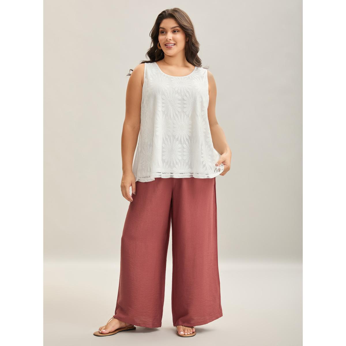 Plus Size Lace Lined Flowy Tank Top Women Originalwhite Boho Non Round Neck Vacation Tank Tops Camis BloomChic 18-20/2X Product Image