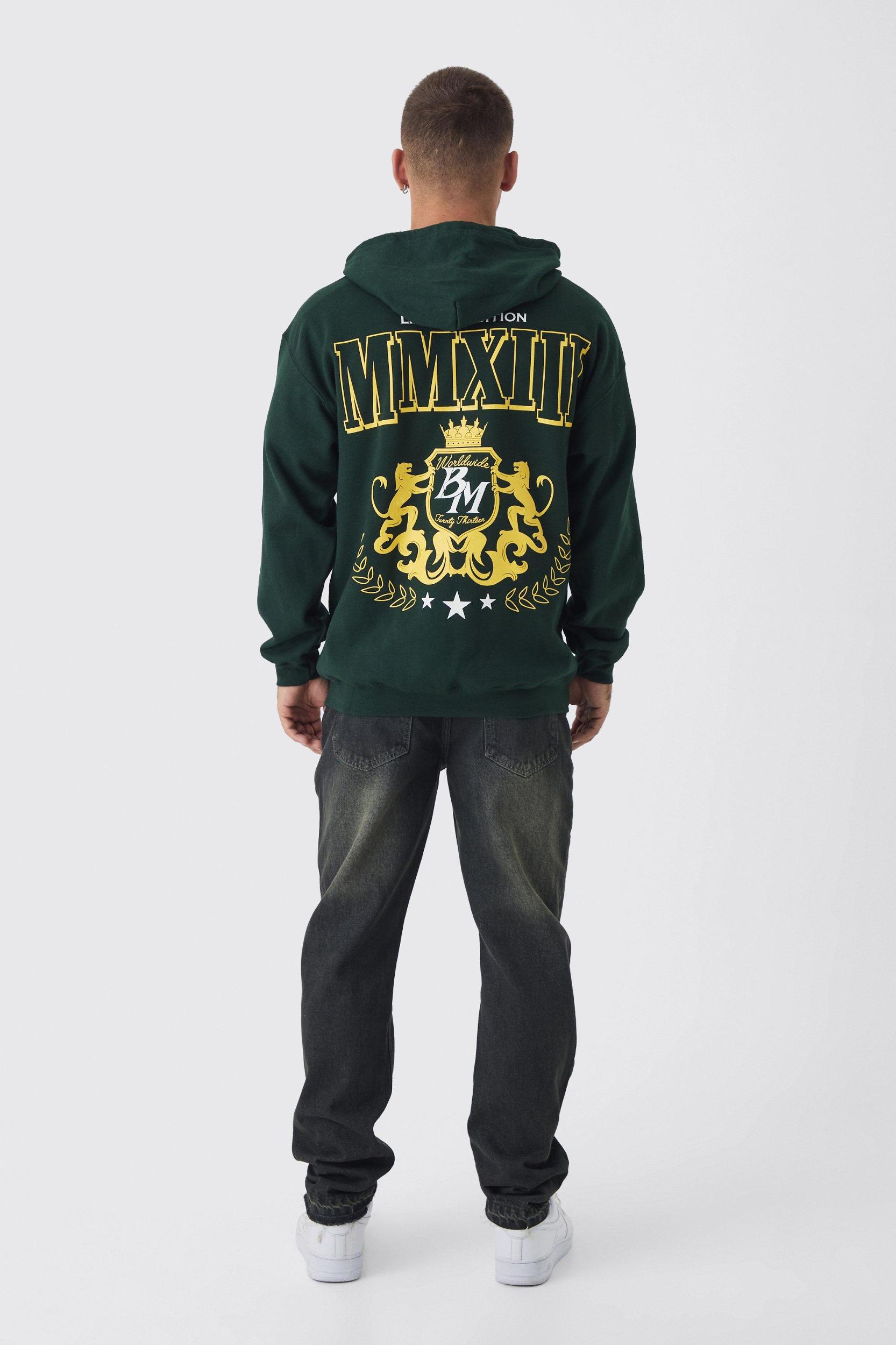 Regular Fit MMXII Back Print Zip Through Hoodie | boohooMAN USA Product Image