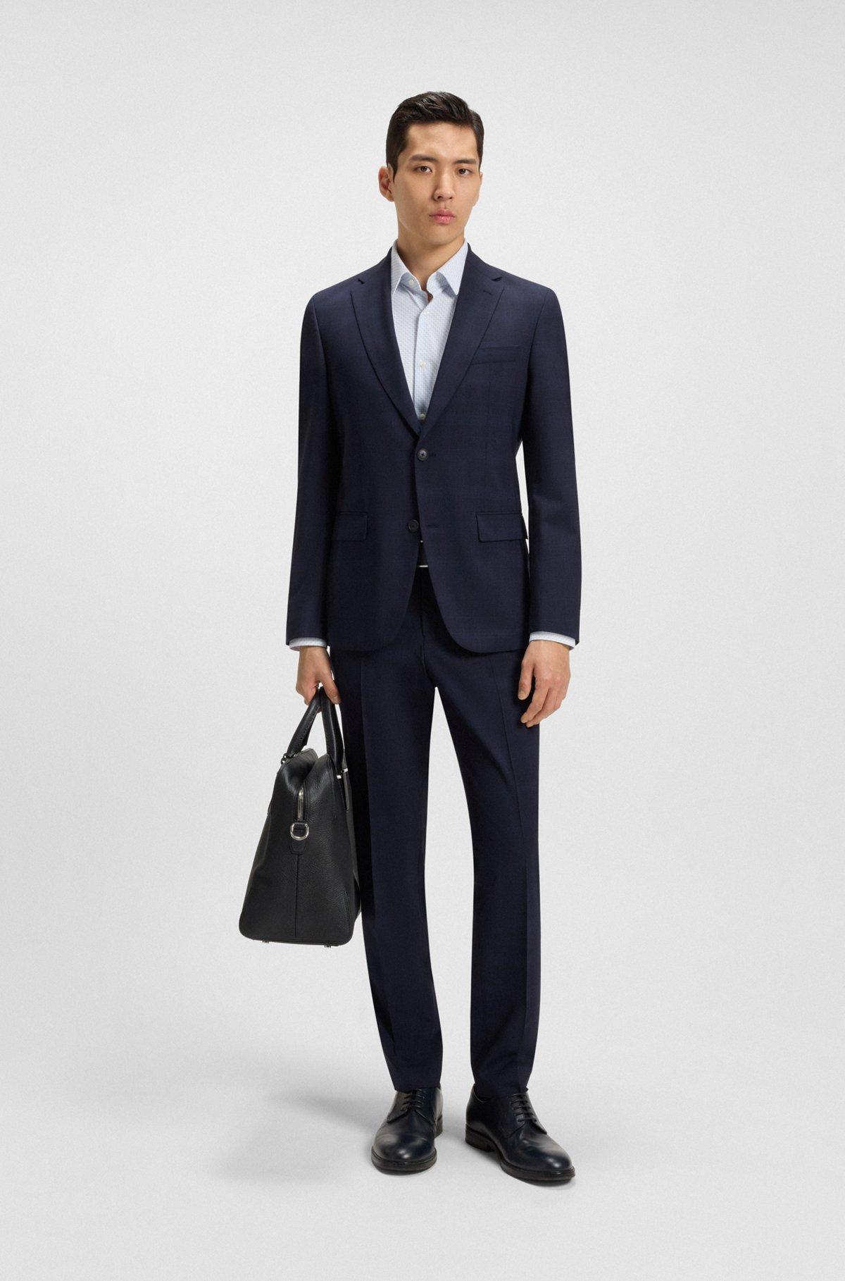 Slim-fit suit in checked crease-resistant stretch wool Product Image