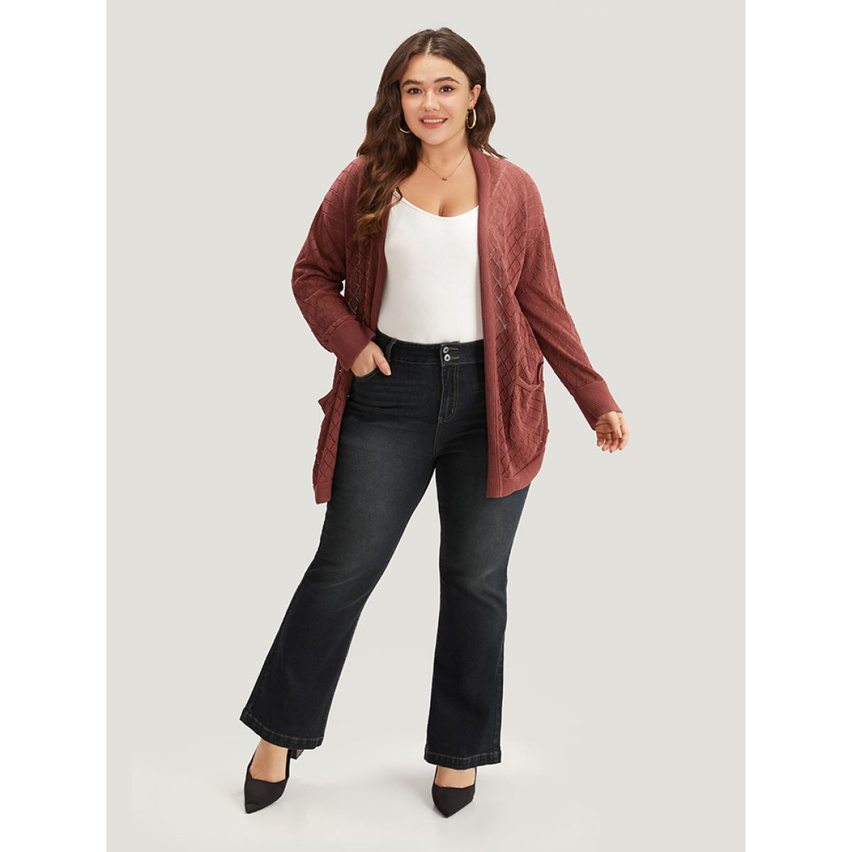 Plus Size Plain Flare Leg Dark Wash Jeans Women Midnight Casual Plain Plain High stretch Pocket Jeans BloomChic 10/M Product Image