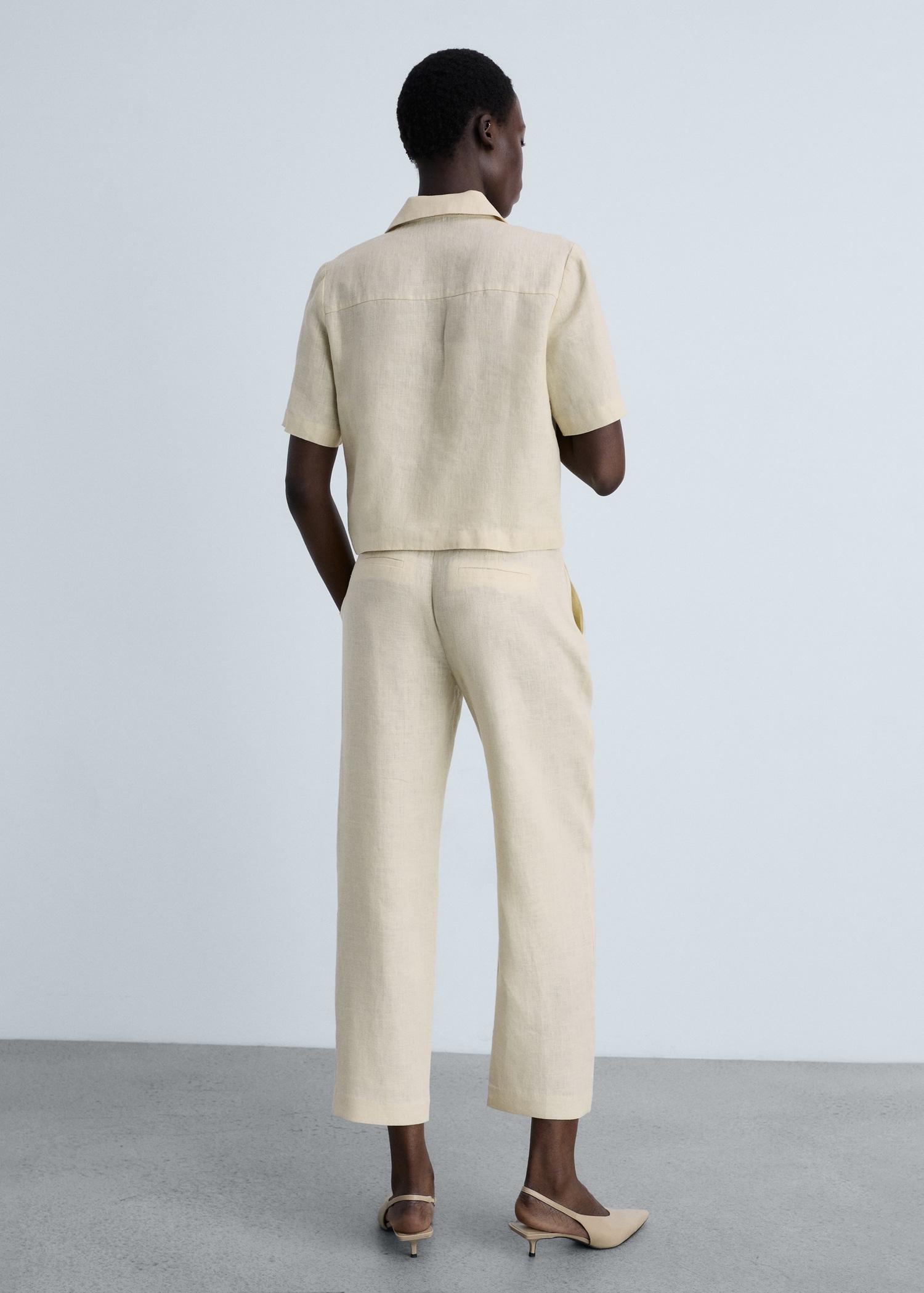 Straight linen-blend pants - Women | MANGO USA Product Image