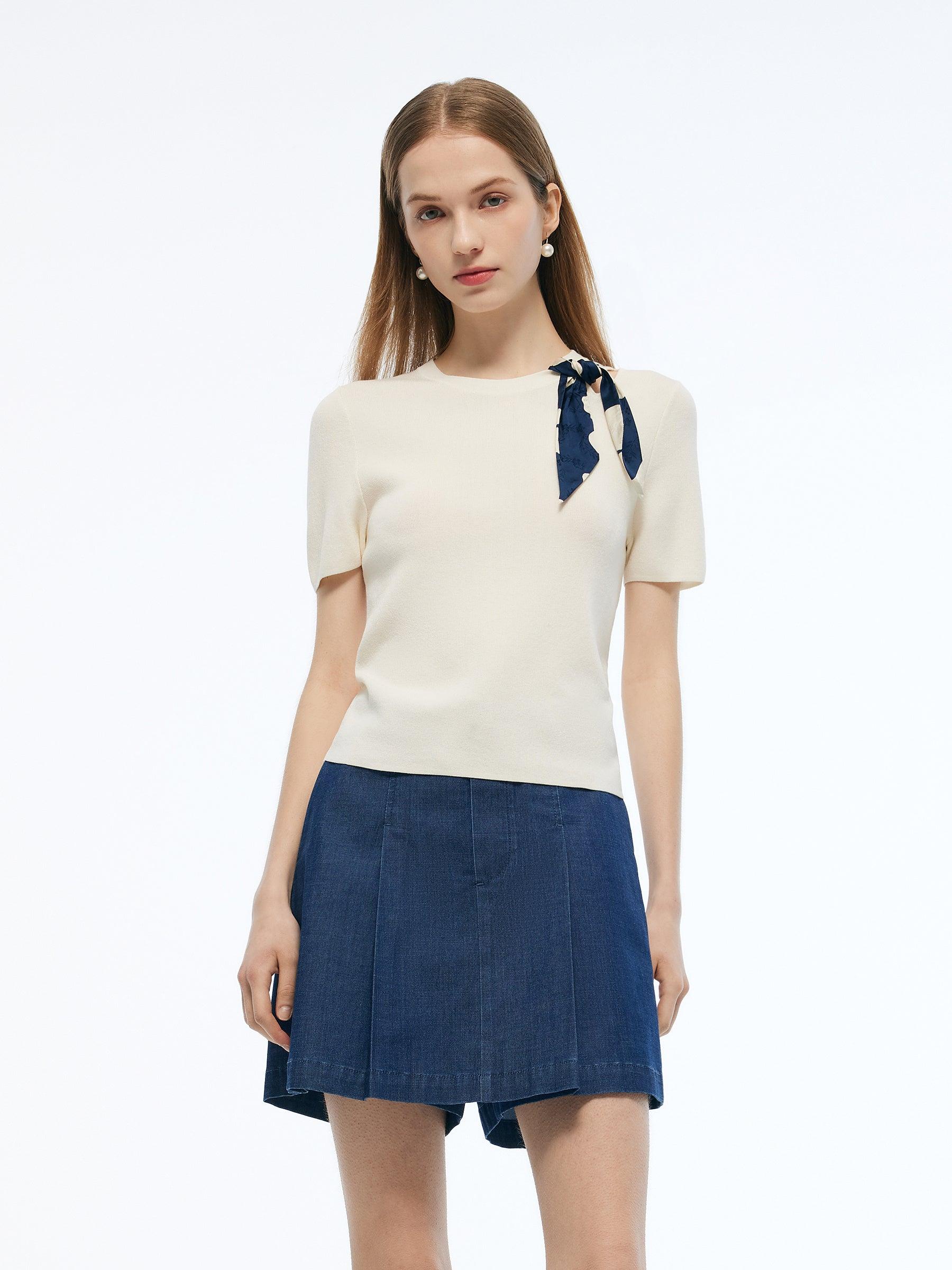 Tencel Blend Cut Out Women Knit Top Product Image