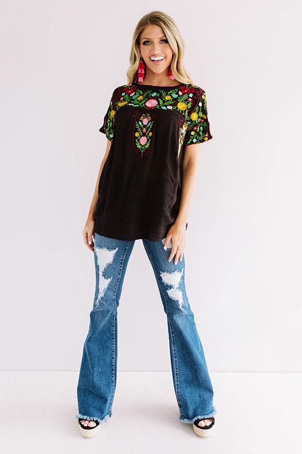 Cabana Bound Embroidered Top in Black Product Image