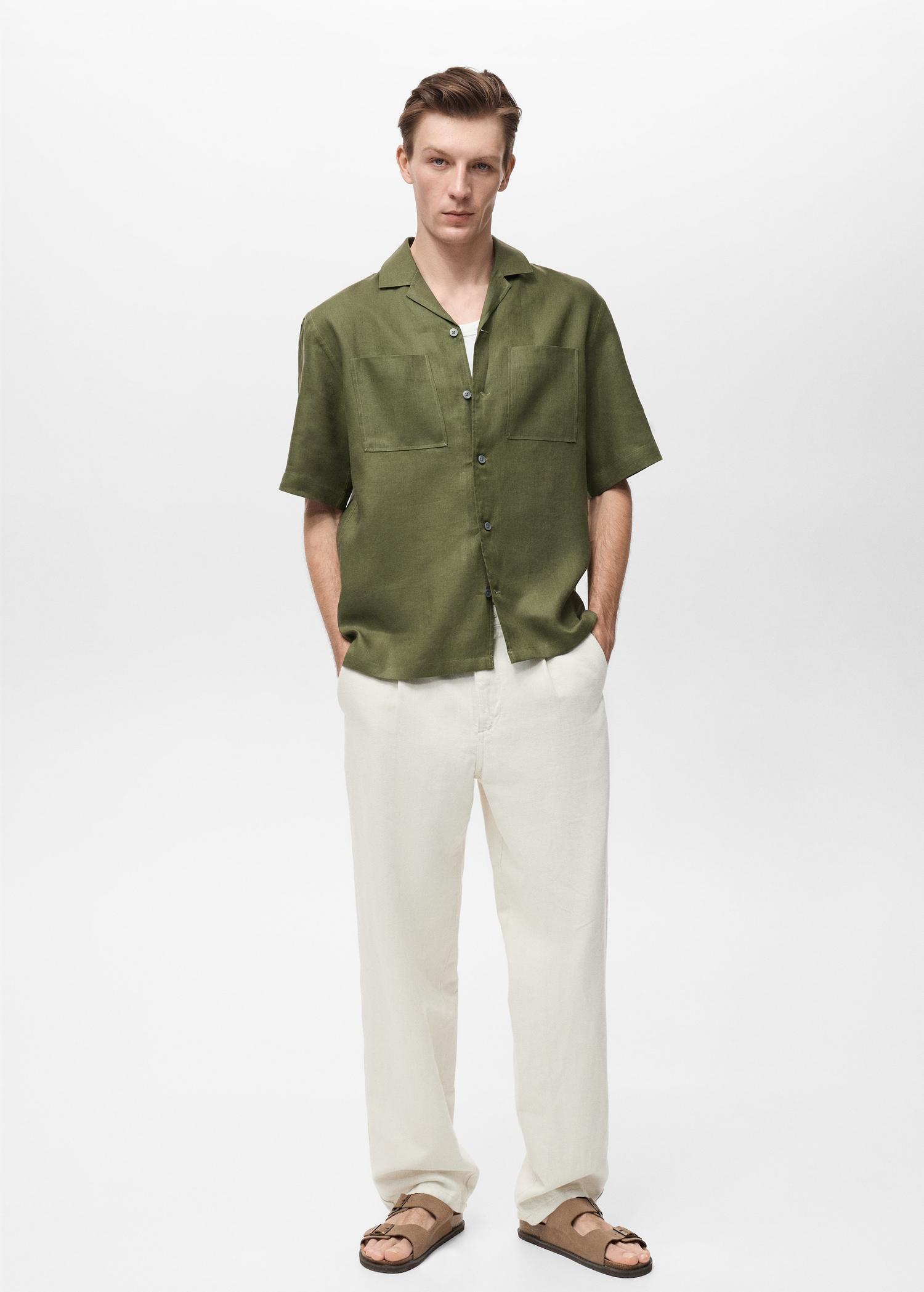 100% linen bowling-collar shirt - Men | MANGO USA Product Image