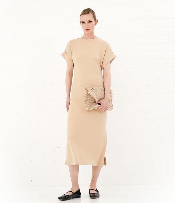 Le' AL.X Knit Crew Neck Short Cuffed Sleeve Midi T-Shirt Dress Product Image