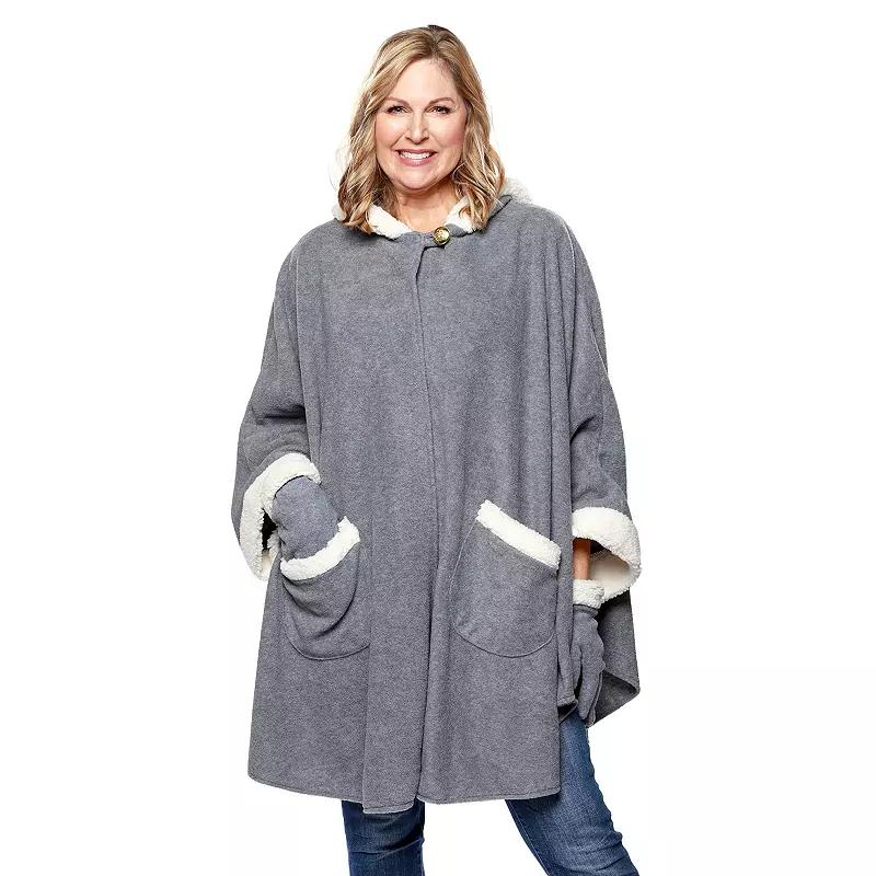 Womens Le Moda Hooded Knit Fleece Wrap with Cream Sherpa Trim & Matching Gloves Product Image