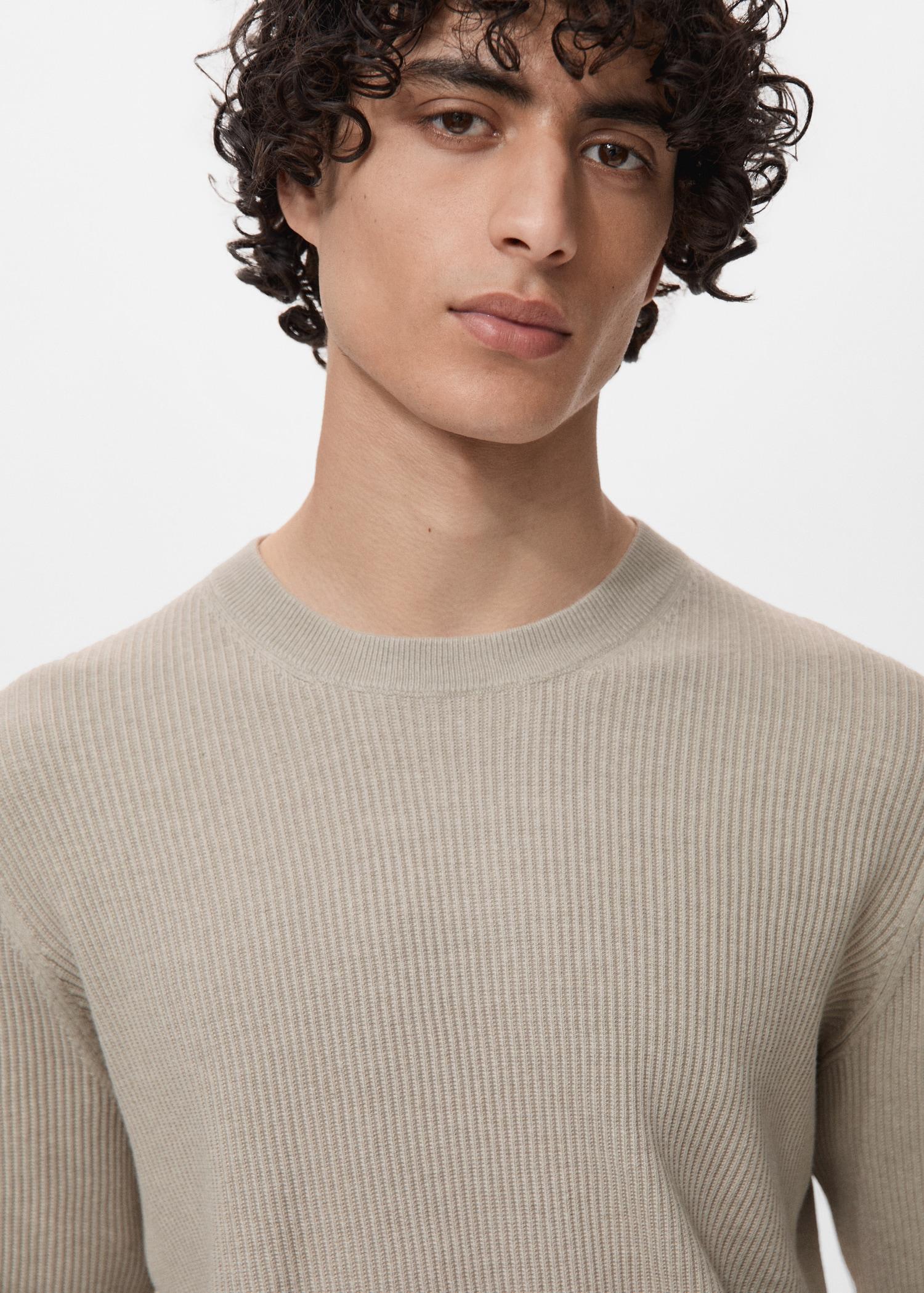 Fine rib-knit cotton sweater - Men | MANGO USA Product Image