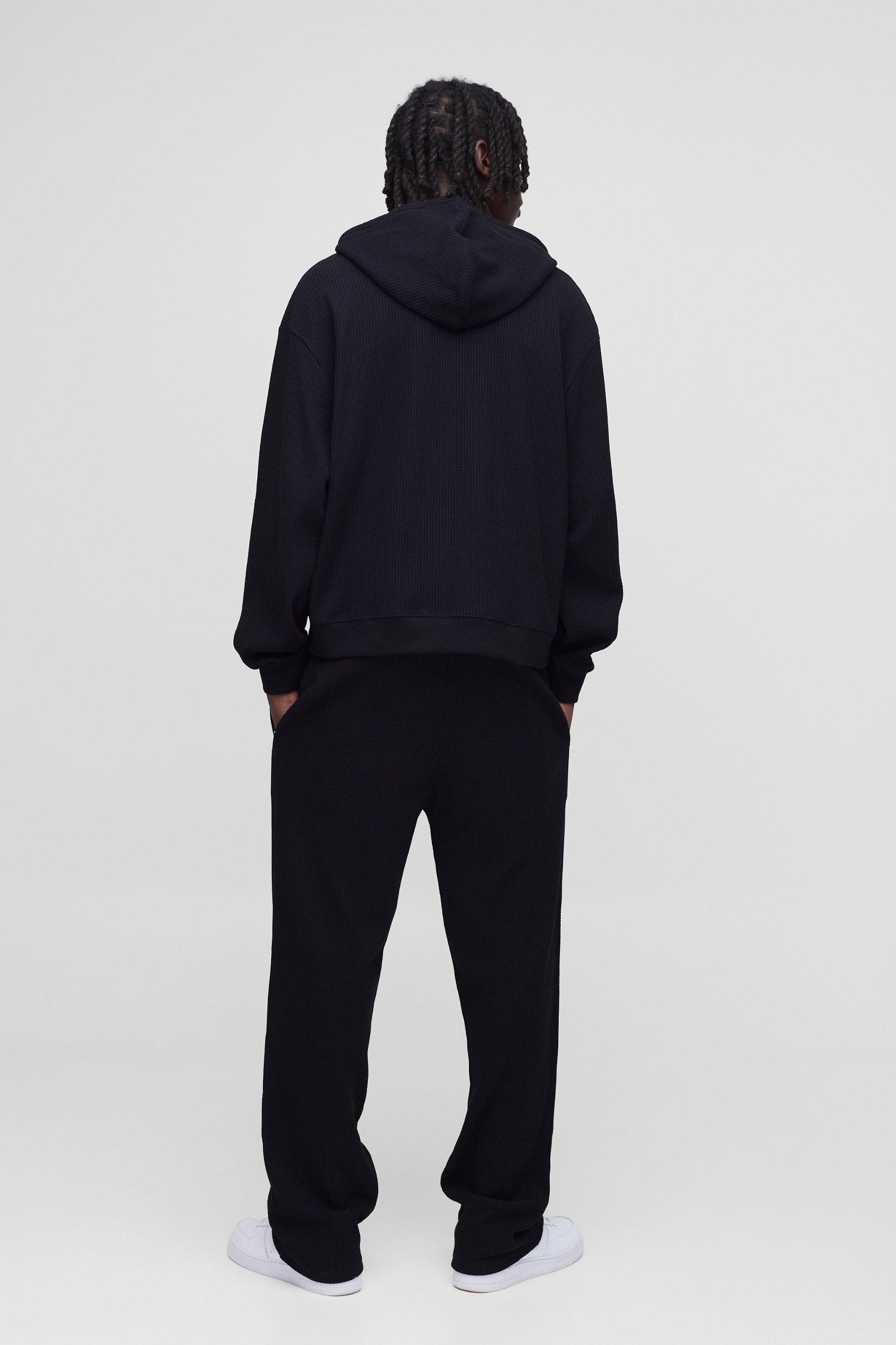 Oversized Boxy Waffle Print Zip Through Hoodie | boohooMAN USA Product Image