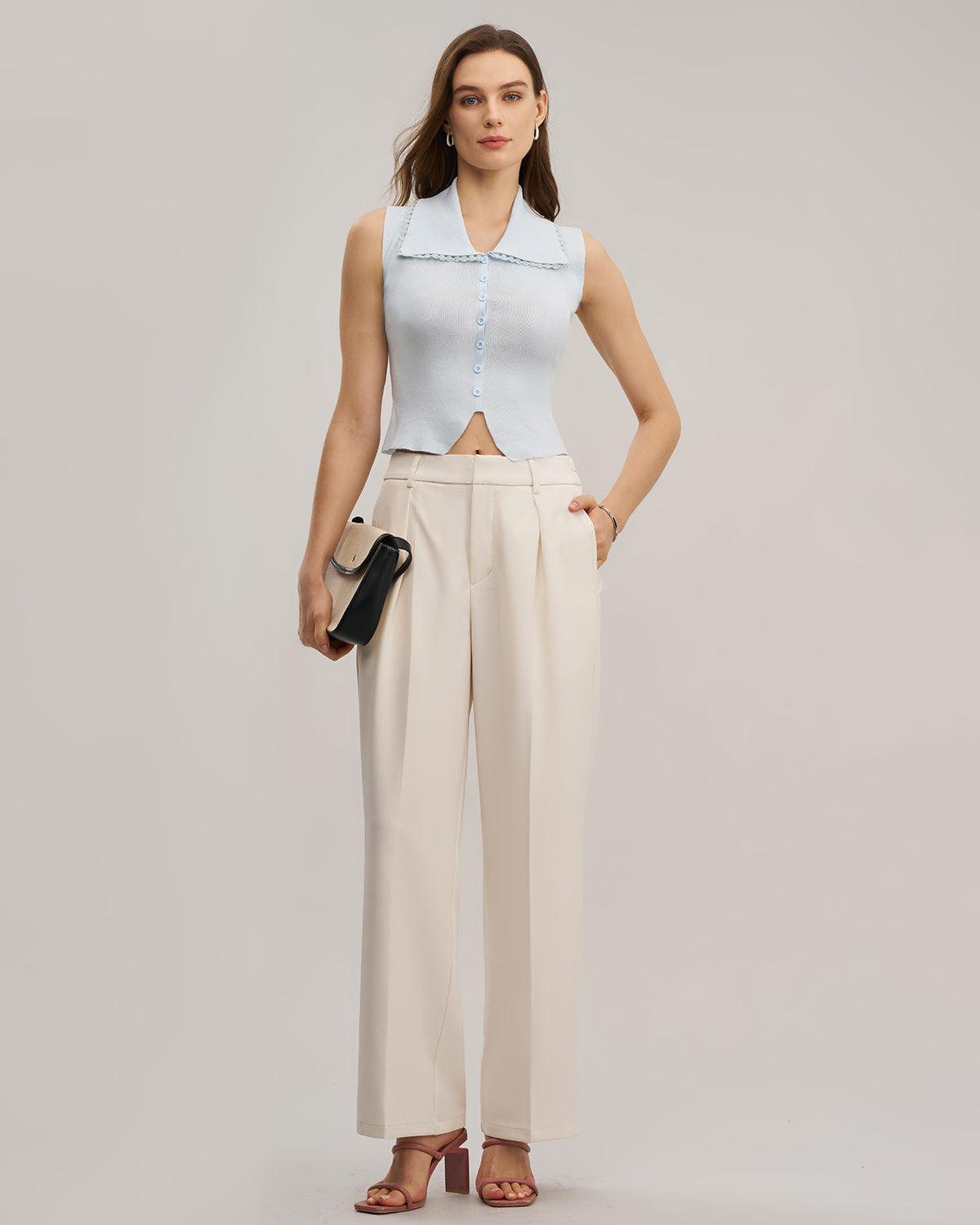 Blue Knit Cropped Tank Top Product Image