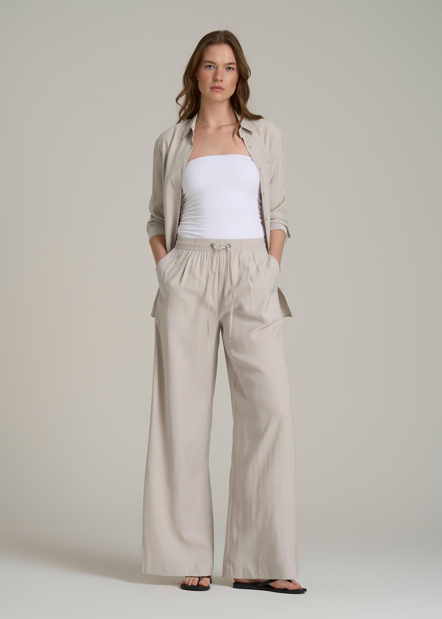 Relaxed Pull-On Pants for Tall Women in Stone Female Product Image