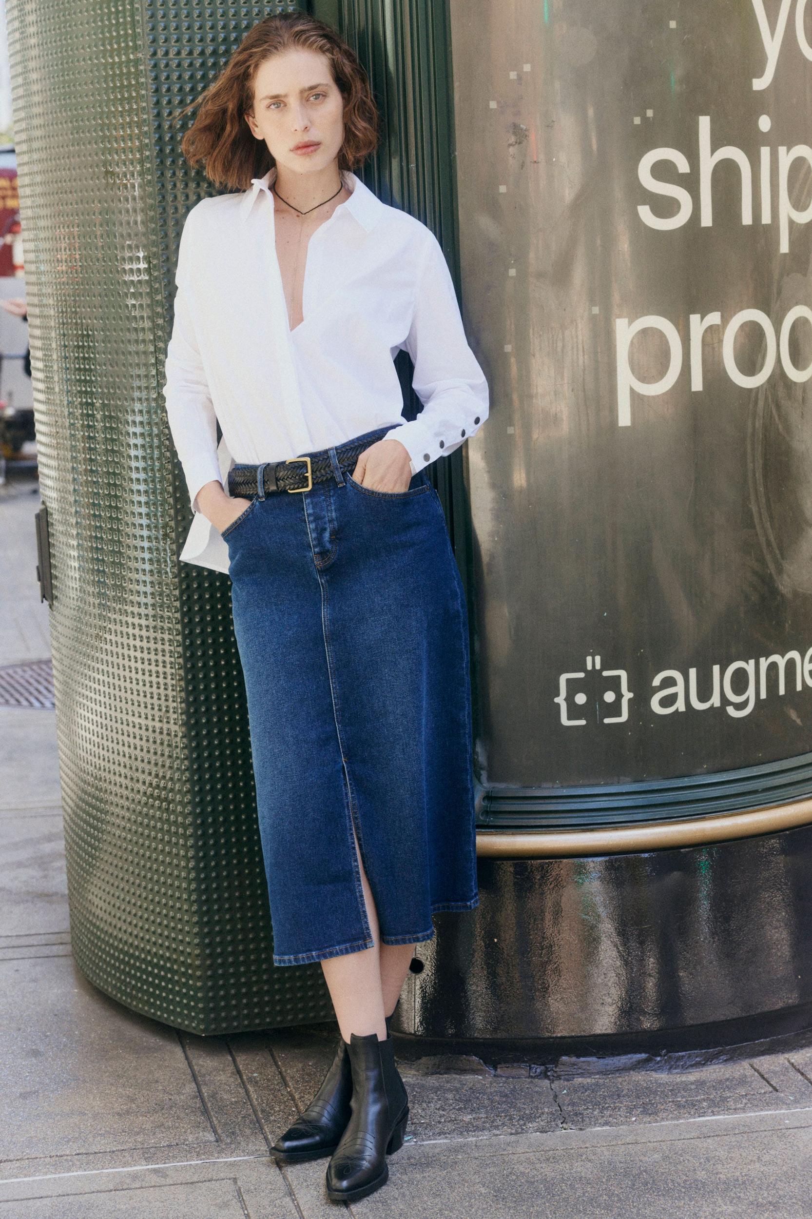 The Iconic Denim Midi Skirt Product Image