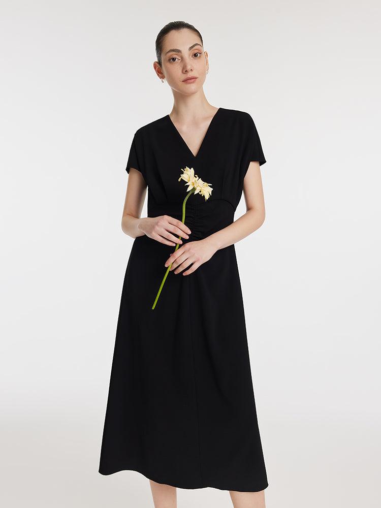 Triacetate V-Neck Ruched Women Midi Dress Product Image