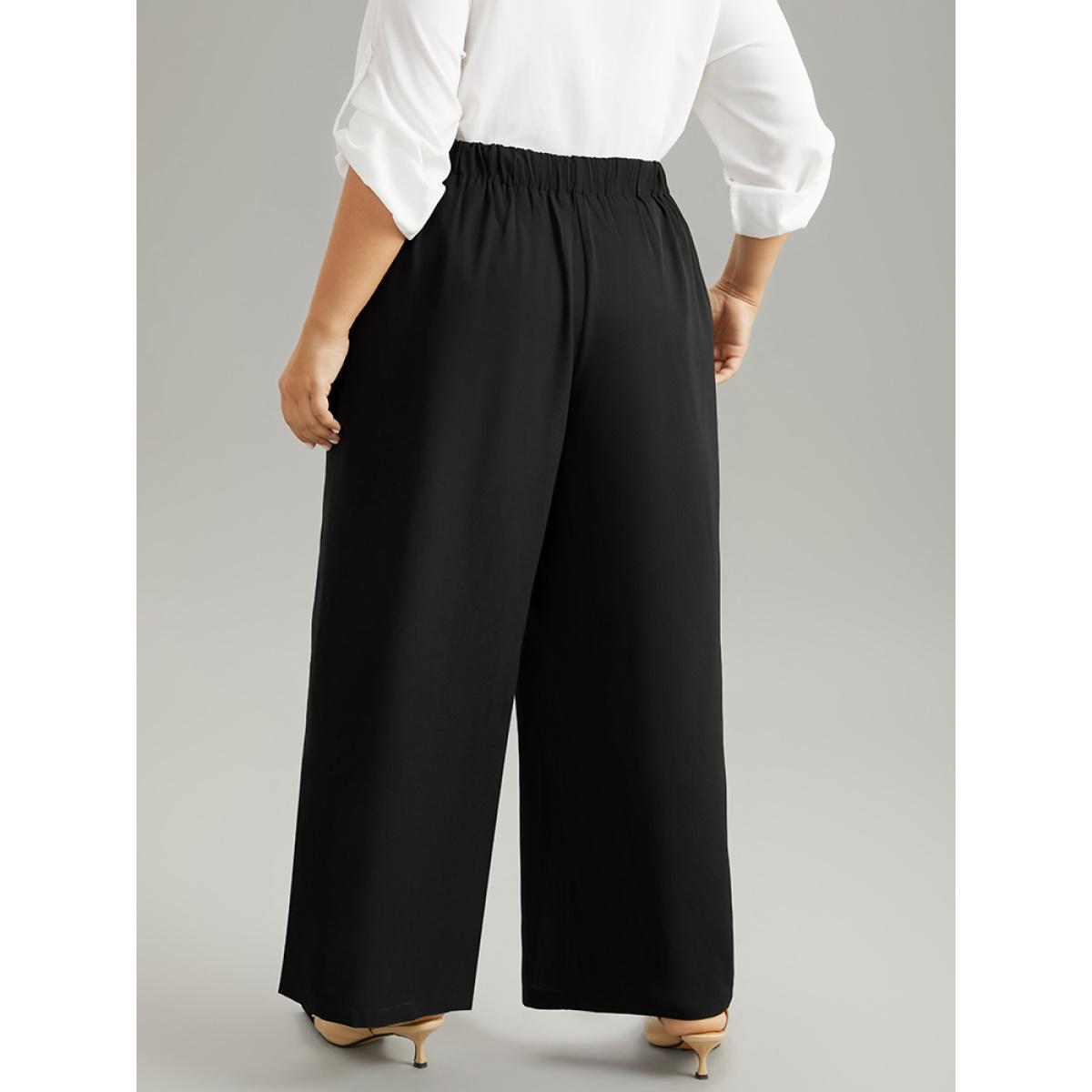 Plus Size Static-Free Metal Chain Detail Split Hem Pants Women Black At the Office Straight Leg High Rise Office Pants BloomChic 10/M Product Image