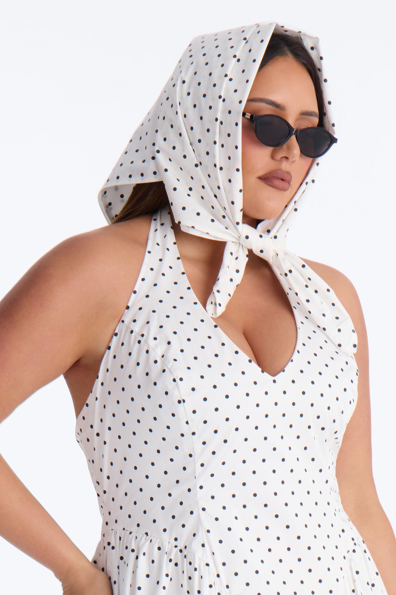 Mara Corset Polka Dot Midi Dress - White/Black Female Product Image