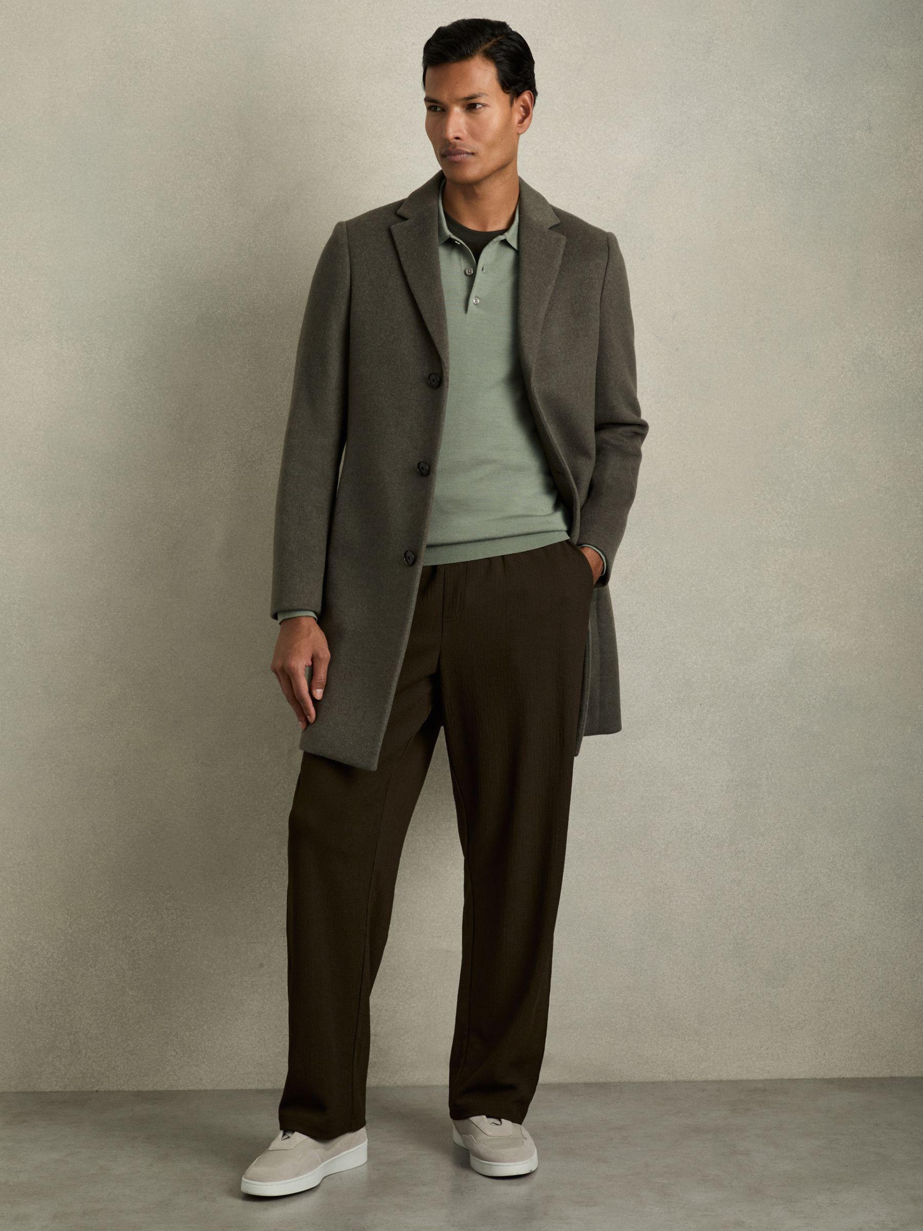 Merino Wool Long Sleeve Polo Shirt in Herb Green Product Image